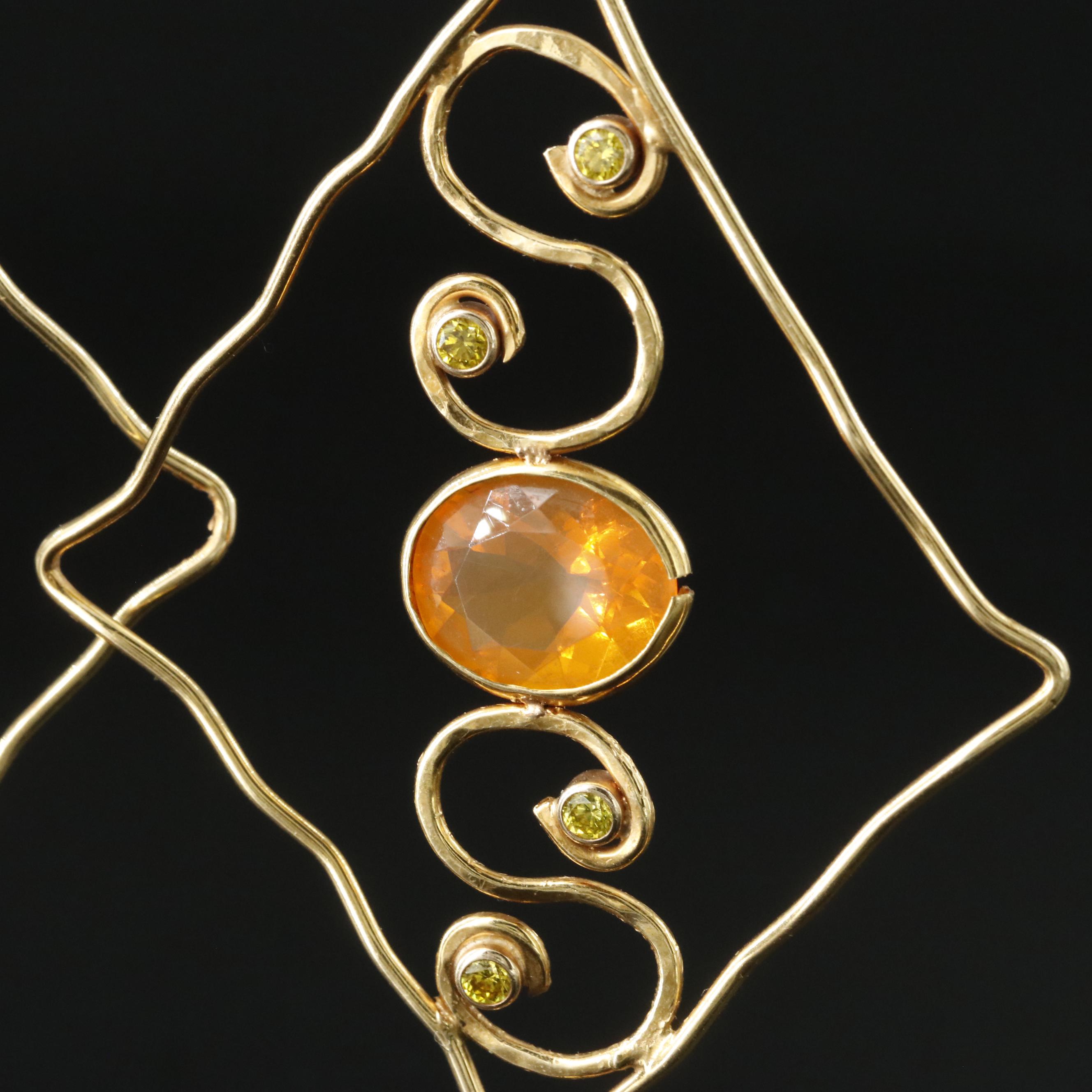 14K Fire Opal and Lab Grown Fancy Diamond Wire Earrings