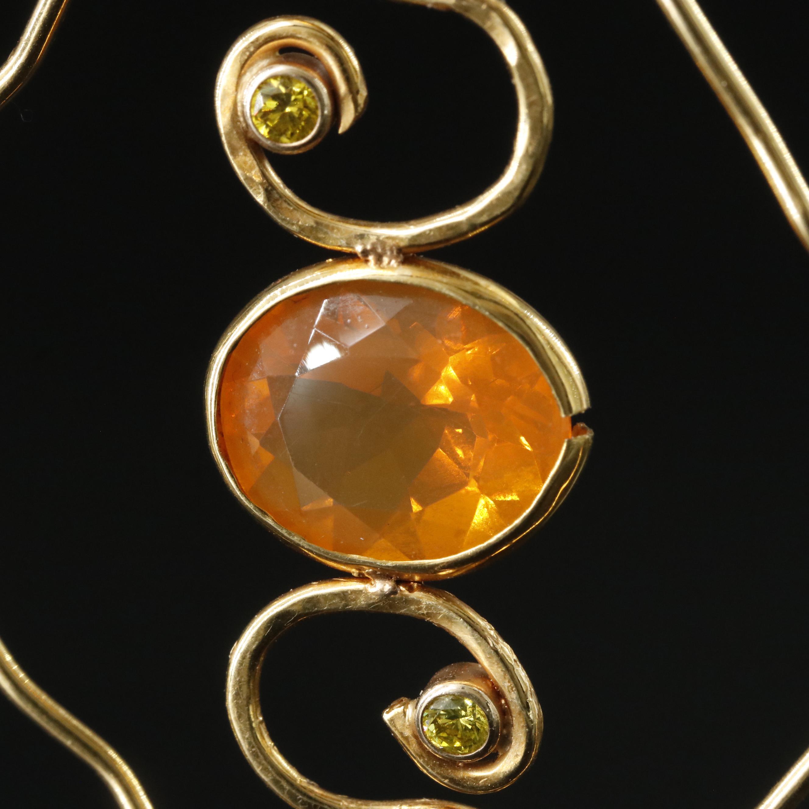 14K Fire Opal and Lab Grown Fancy Diamond Wire Earrings
