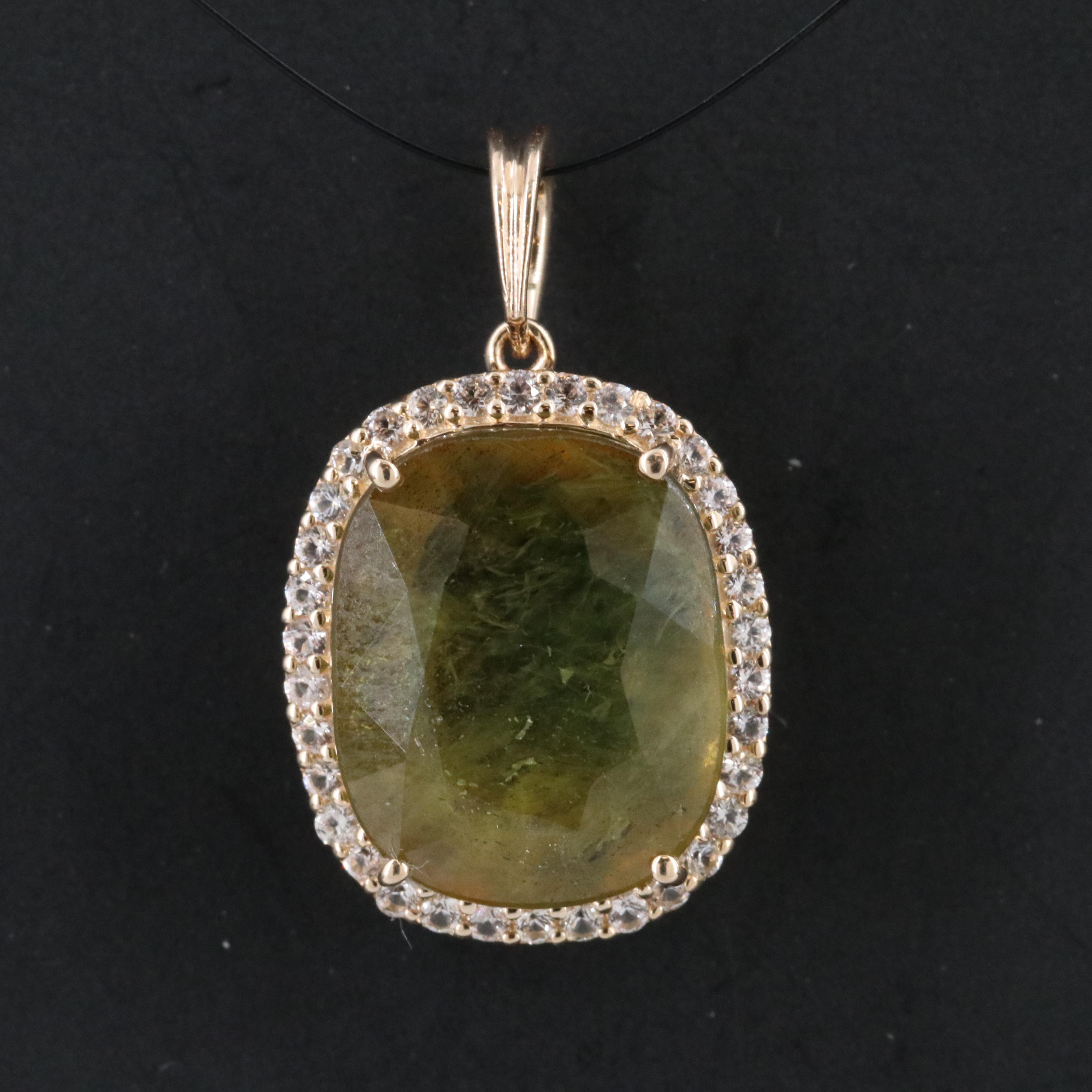 14K 10.64 CT Yellow Sapphire and White Sapphire Pendant