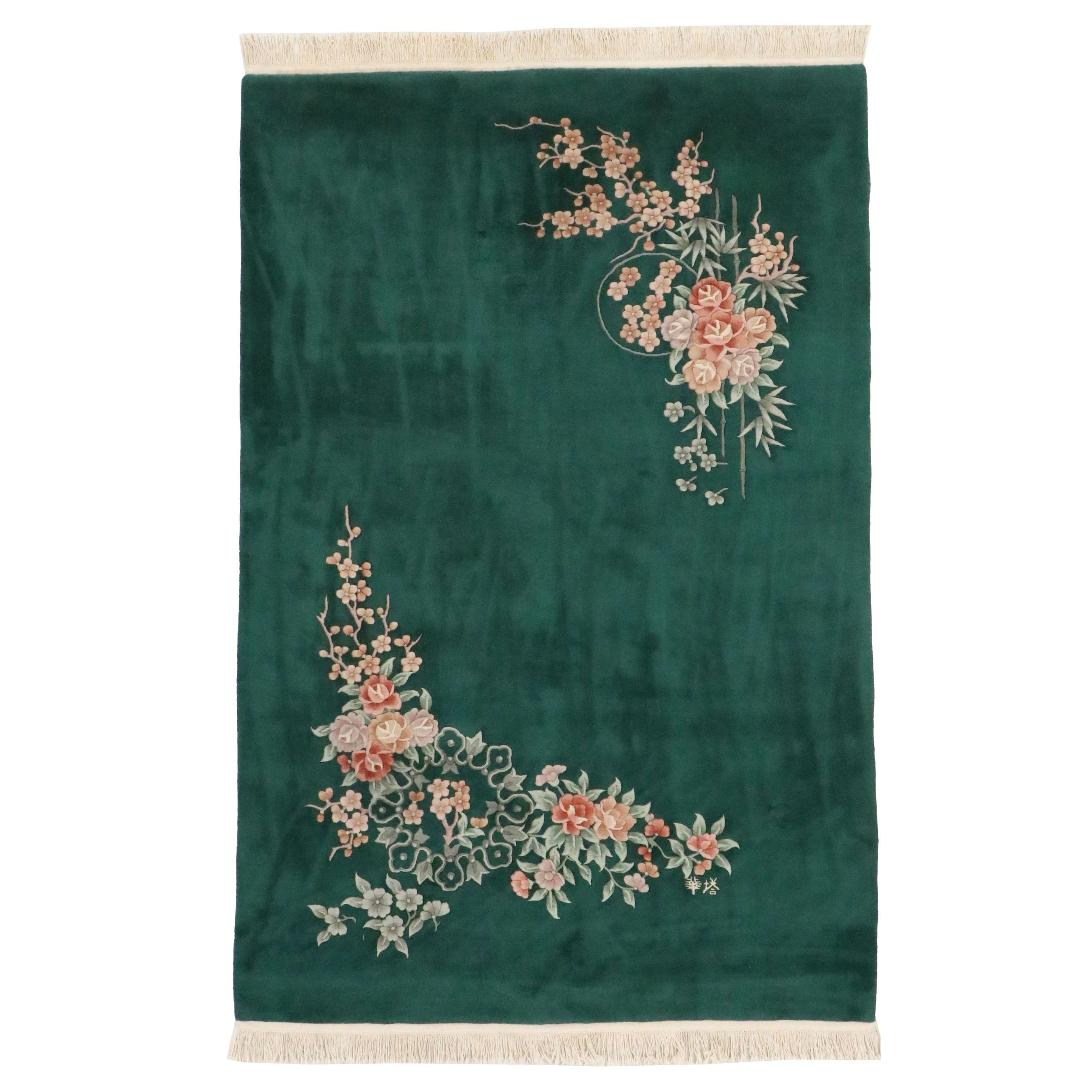 5'11 x 9'9 Hand-Knotted Pagoda Chinese Art Nichols Style Contemporary Area Rug