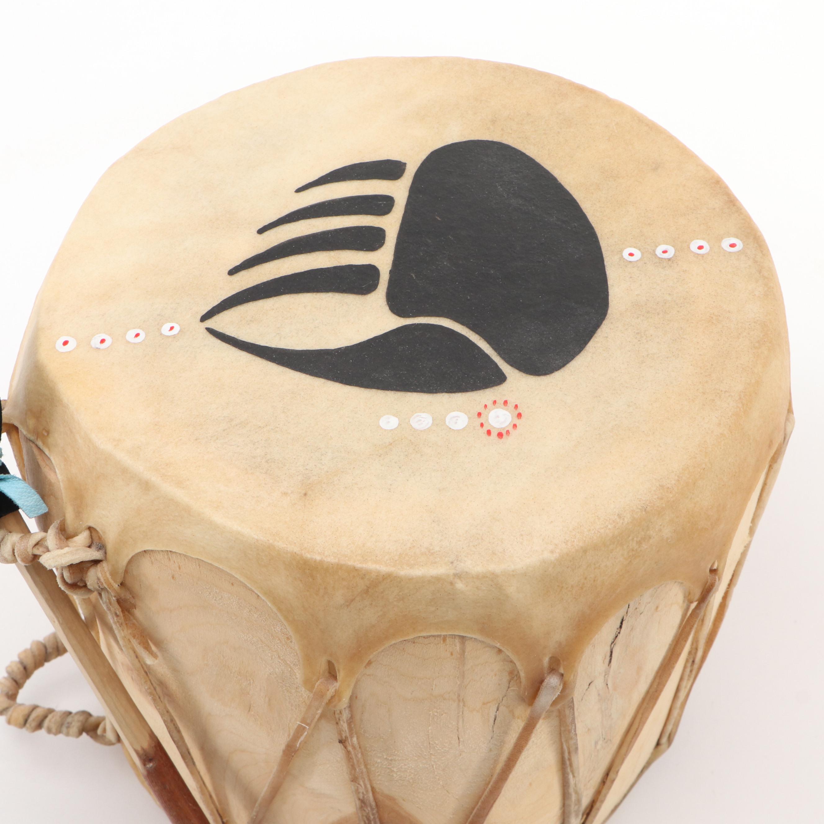Handmade Bearpaw Drum with Woven Basket
