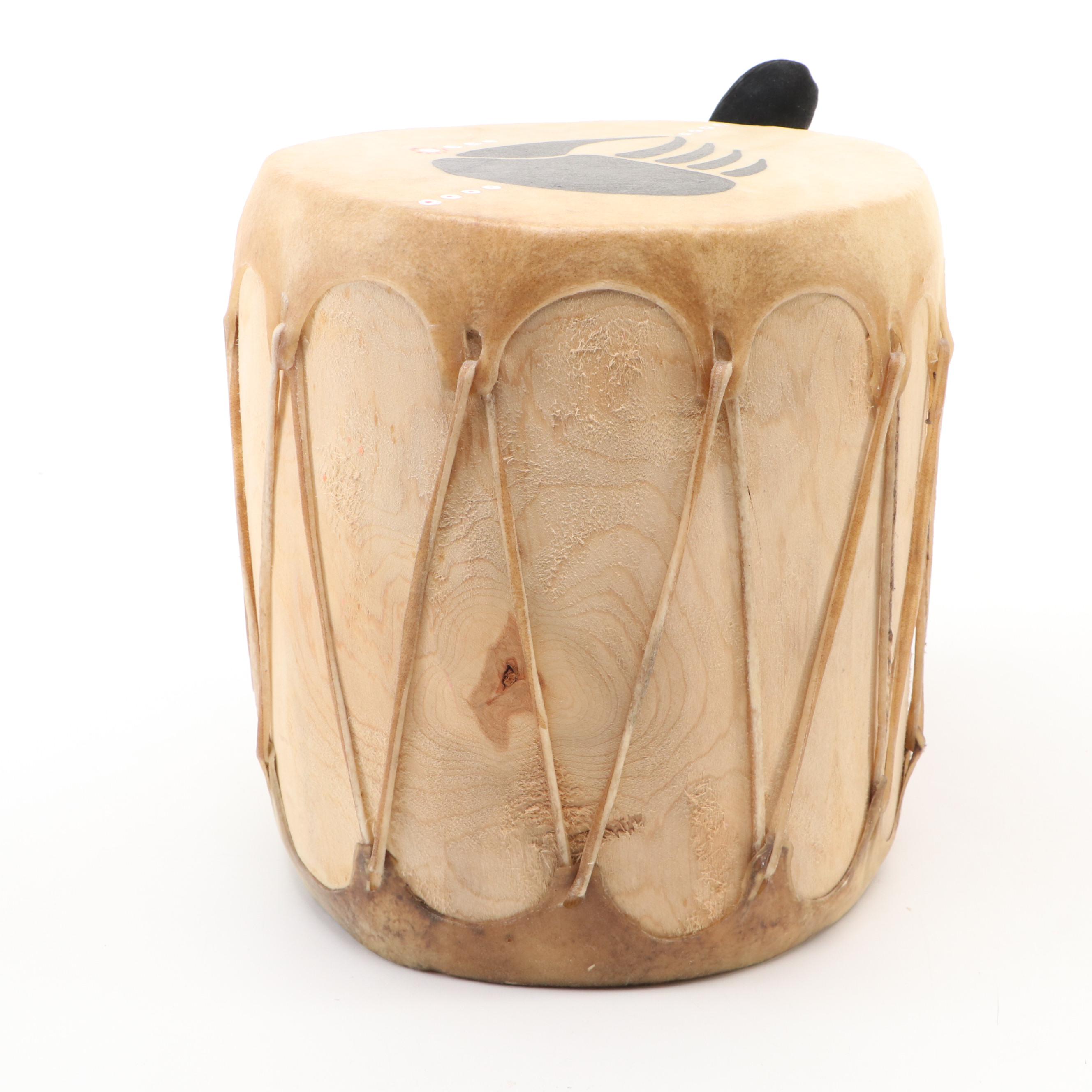 Handmade Bearpaw Drum with Woven Basket