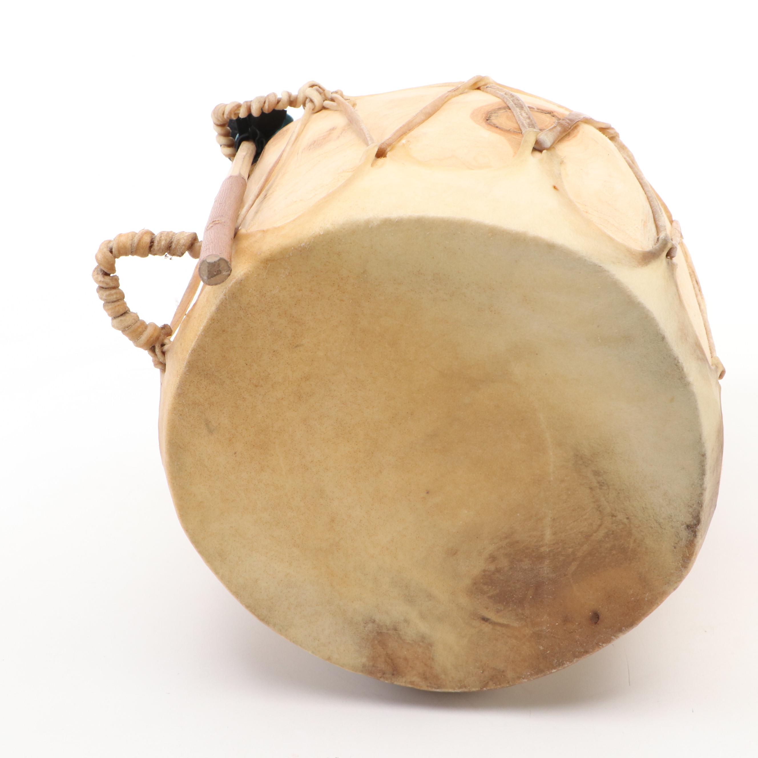 Handmade Bearpaw Drum with Woven Basket