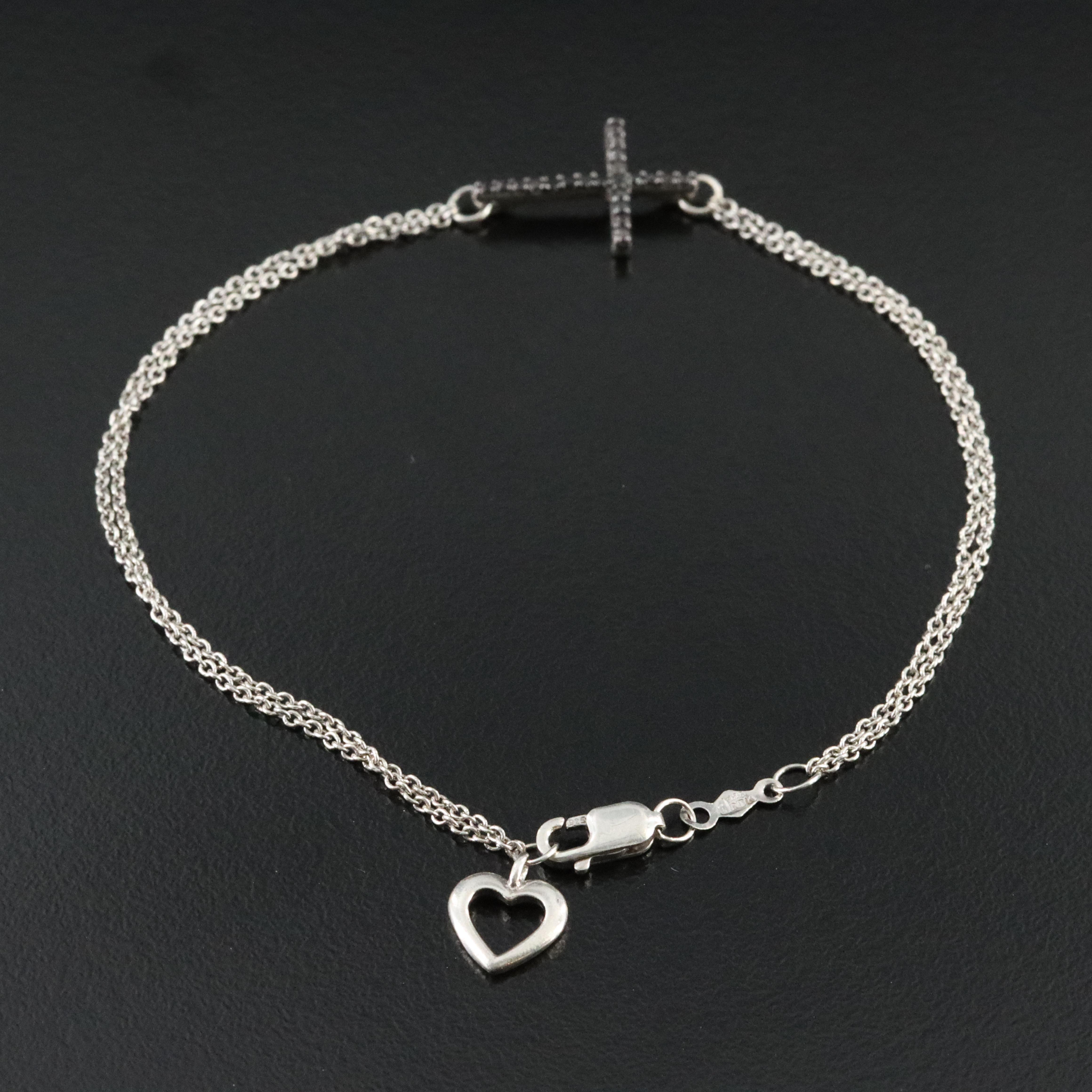 Sterling Lab Grown Diamond Cross Bracelet