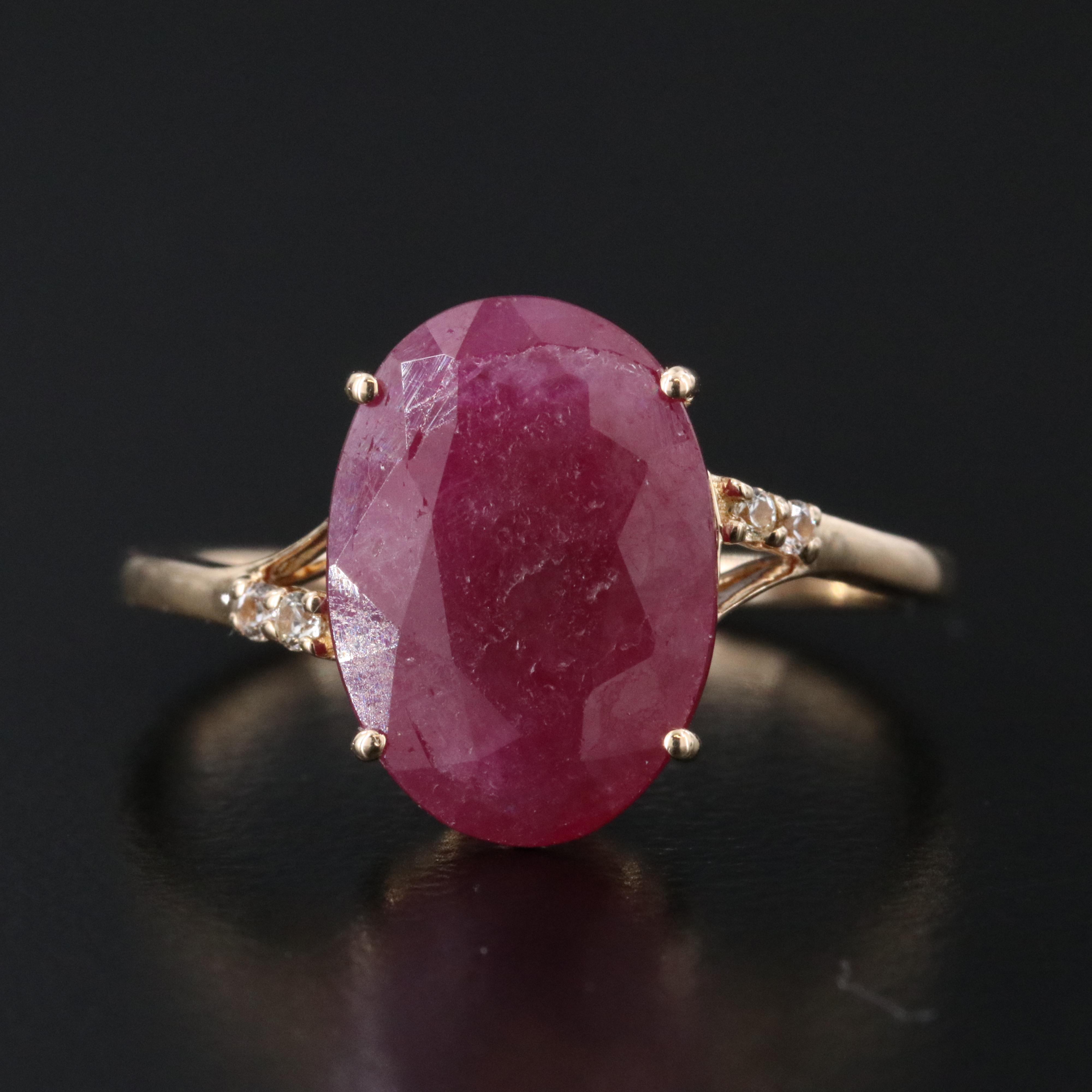 14K Filled Corundum and White Sapphire Ring