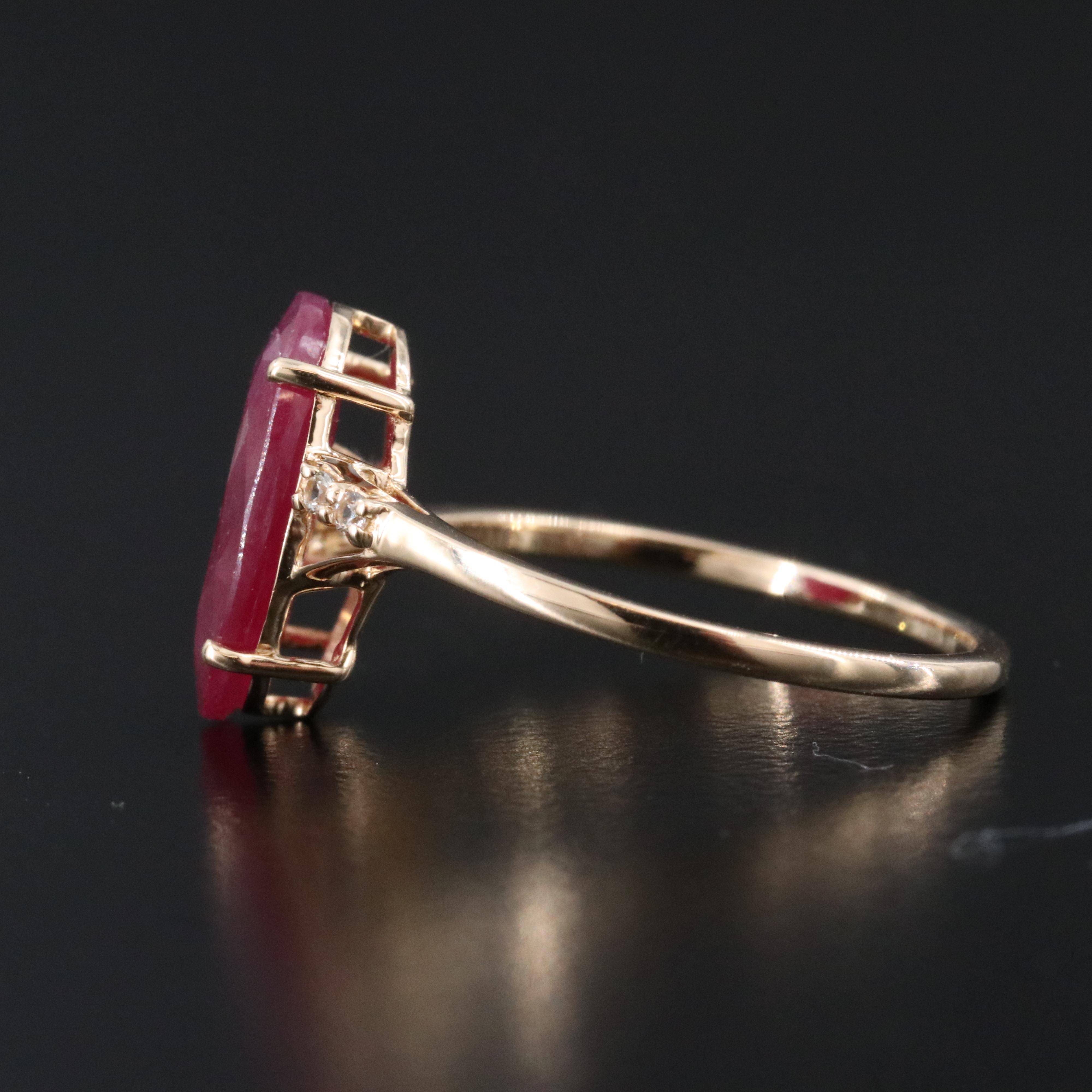 14K Filled Corundum and White Sapphire Ring