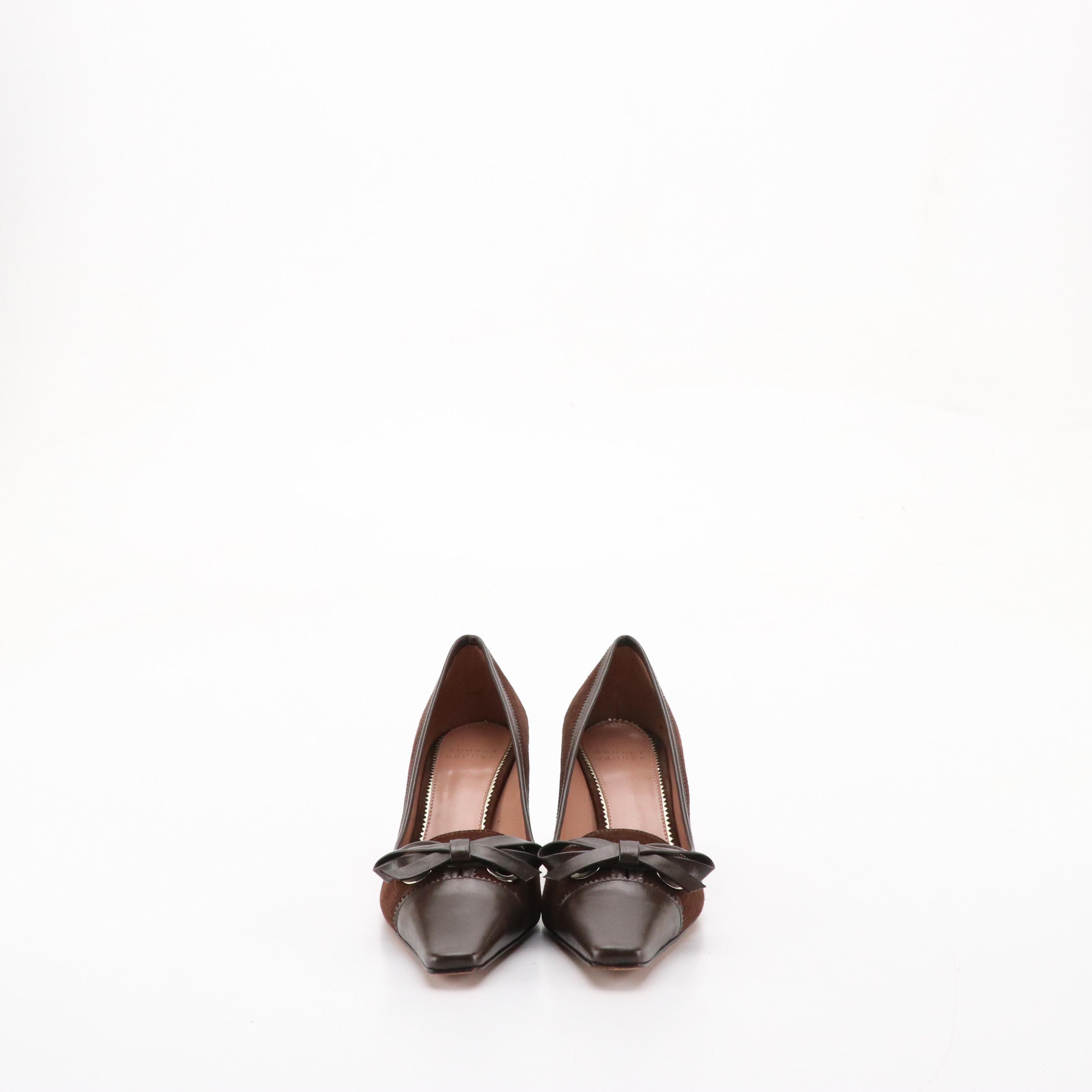 Tommy Hilfiger Slingback Kitten Heels, Audrey Brooke Brown Suede Bow Pumps