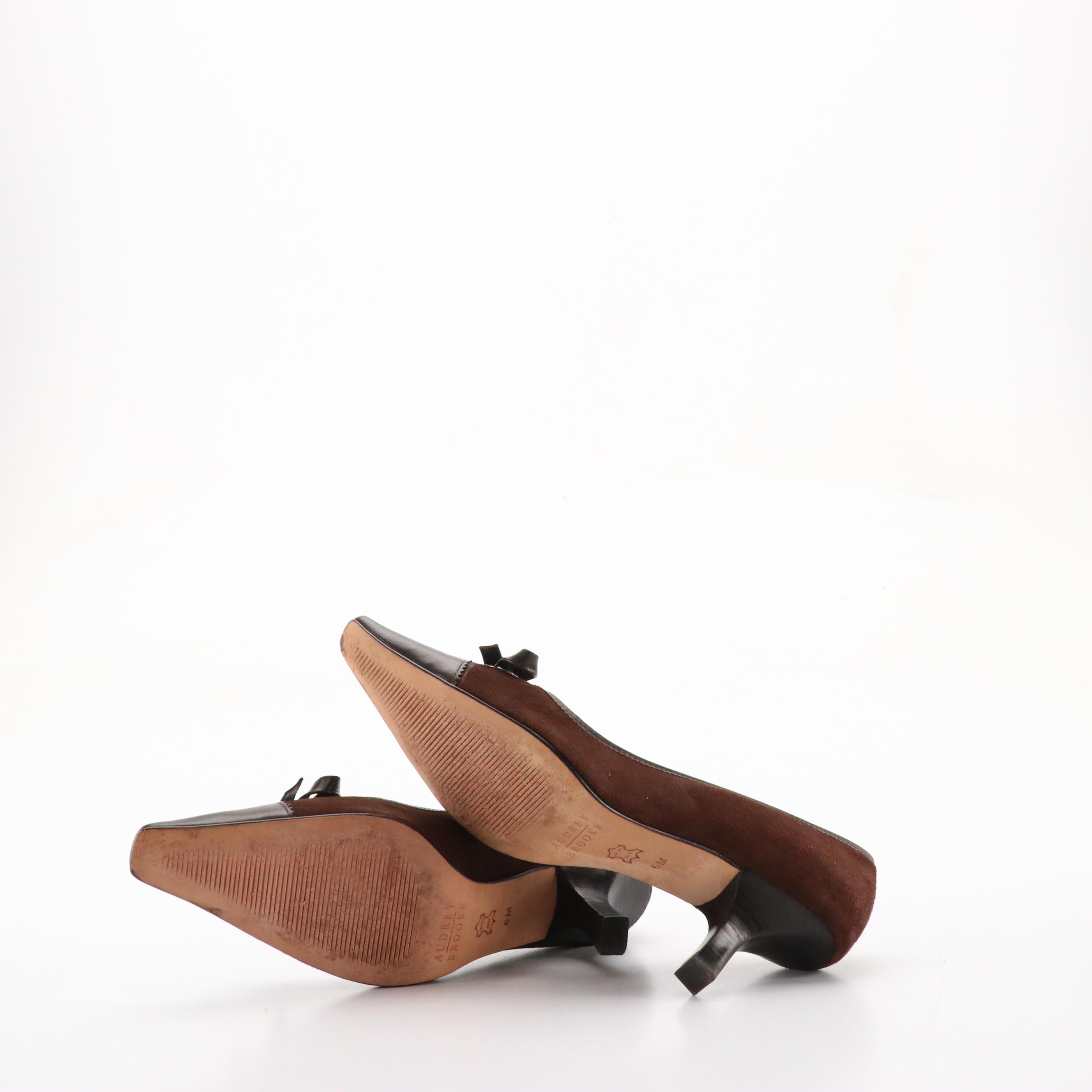 Tommy Hilfiger Slingback Kitten Heels, Audrey Brooke Brown Suede Bow Pumps