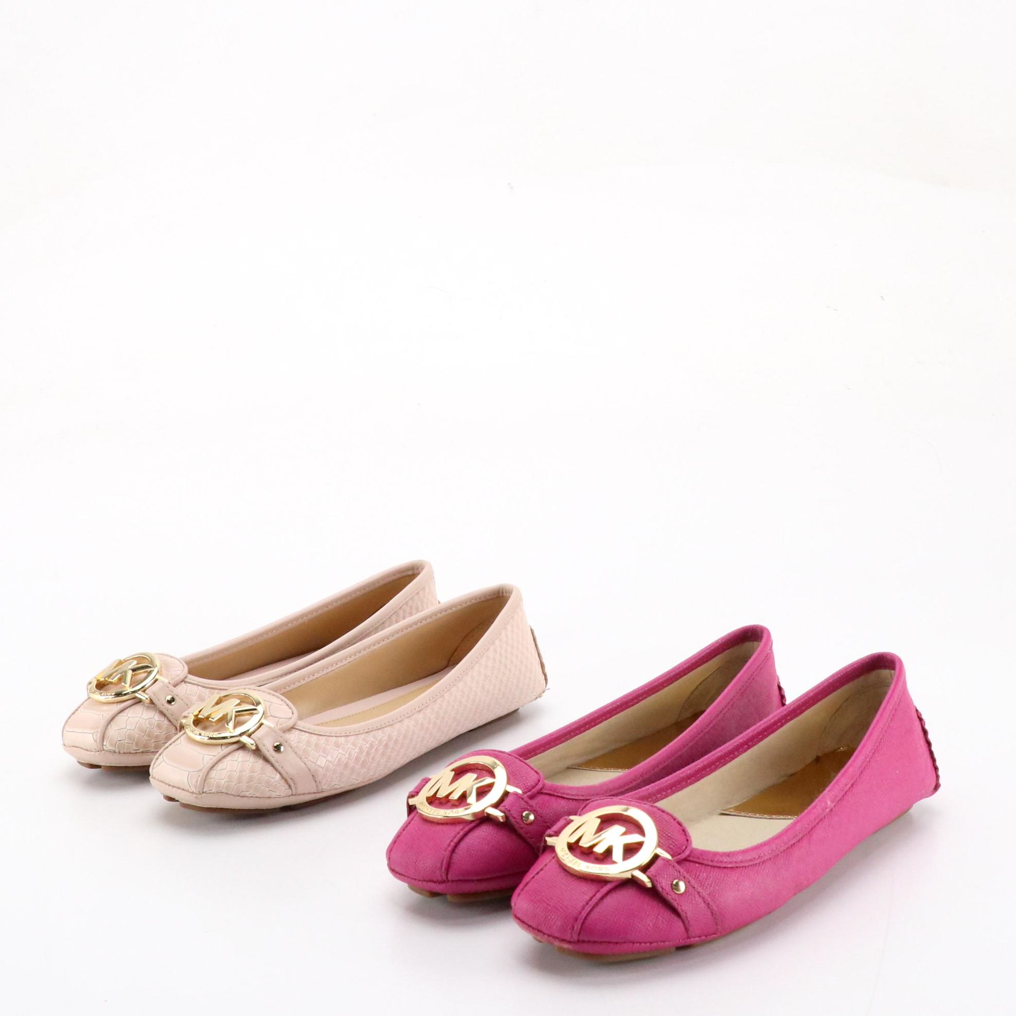 Michael Michael Kors Fulton Moccasin Flats in Pink Leather and Embossed Leather