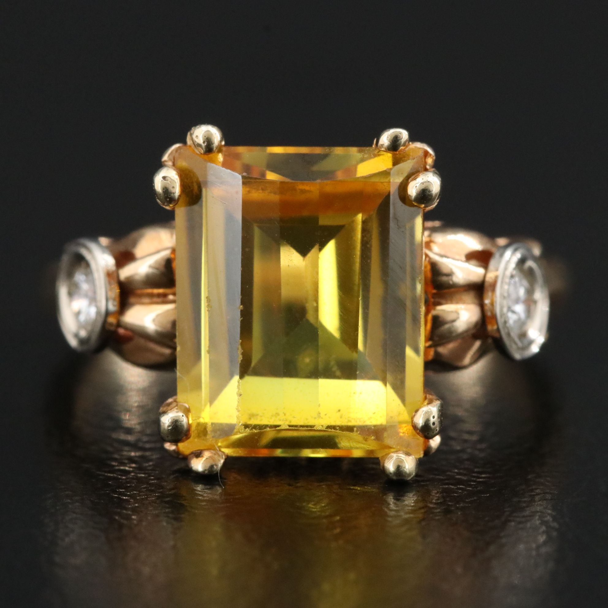 14K Yellow Sapphire and Diamond Ring