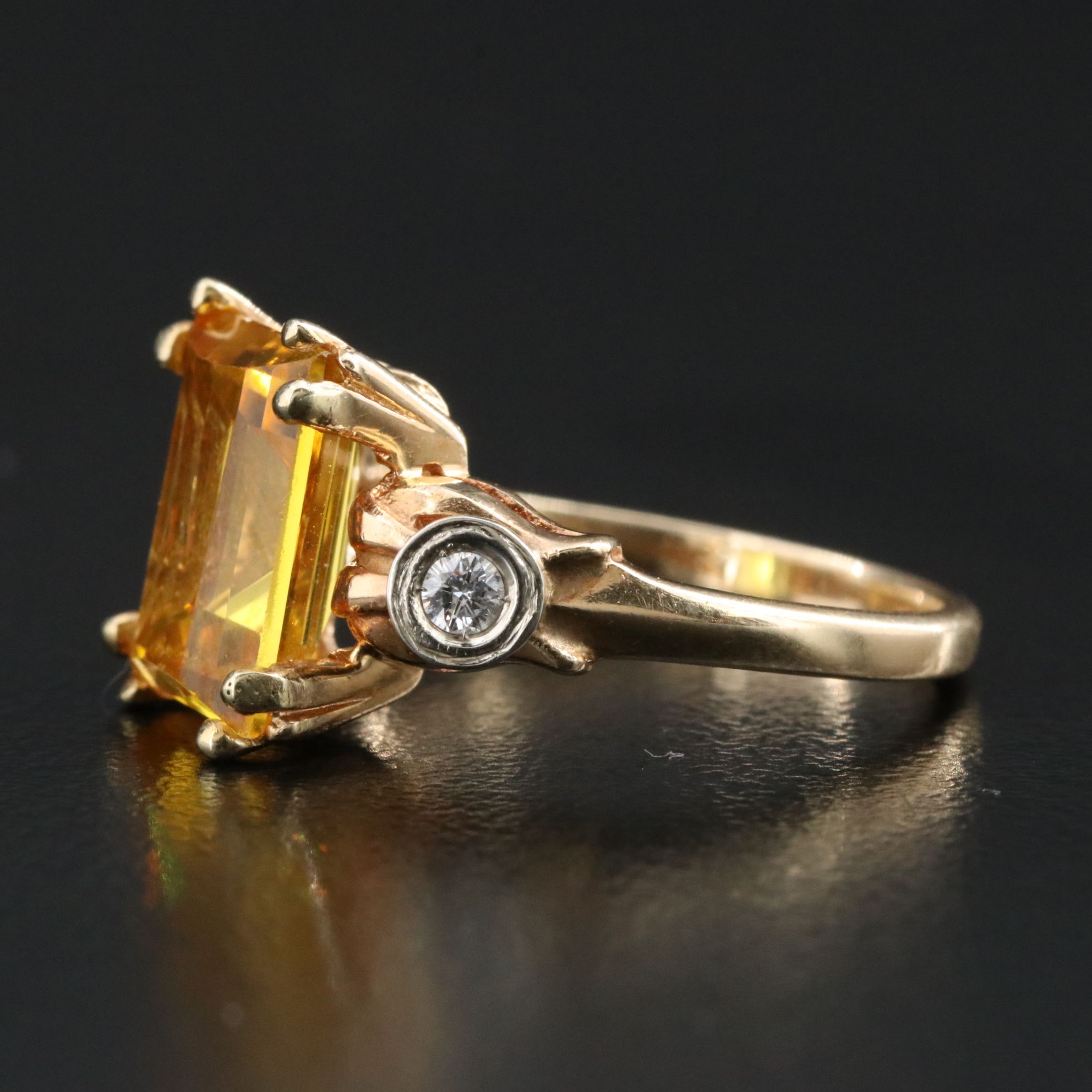 14K Yellow Sapphire and Diamond Ring