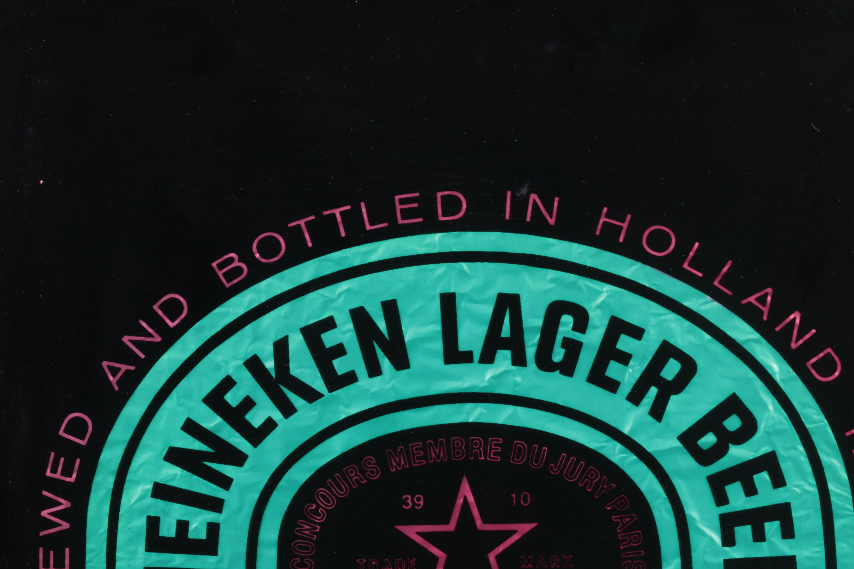 Fluorescent Green Foil Heineken Beer Advertising Sign, Late 20th Century