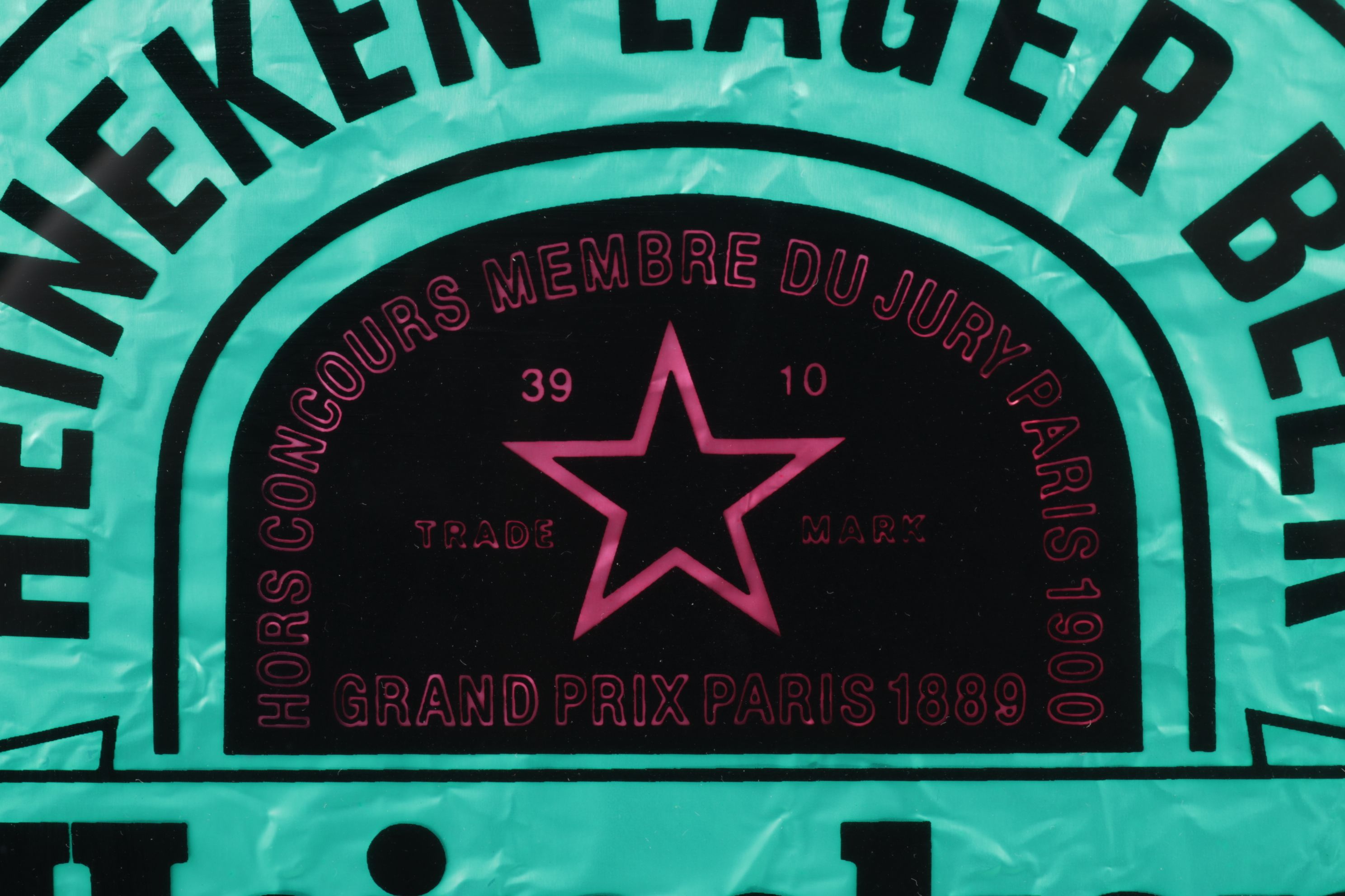 Fluorescent Green Foil Heineken Beer Advertising Sign, Late 20th Century