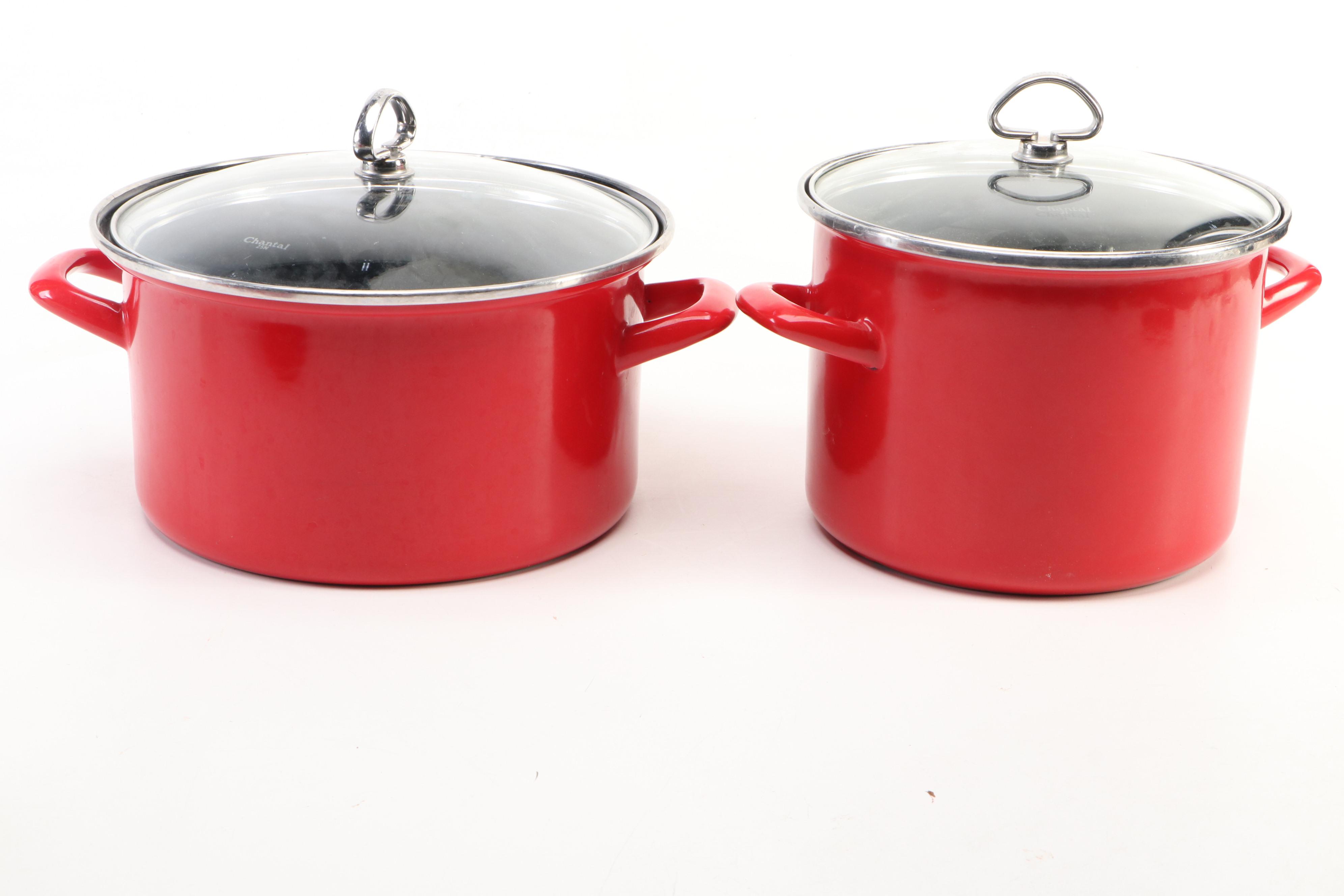 Chantal Red Enamel Pots, Pans, and Lids