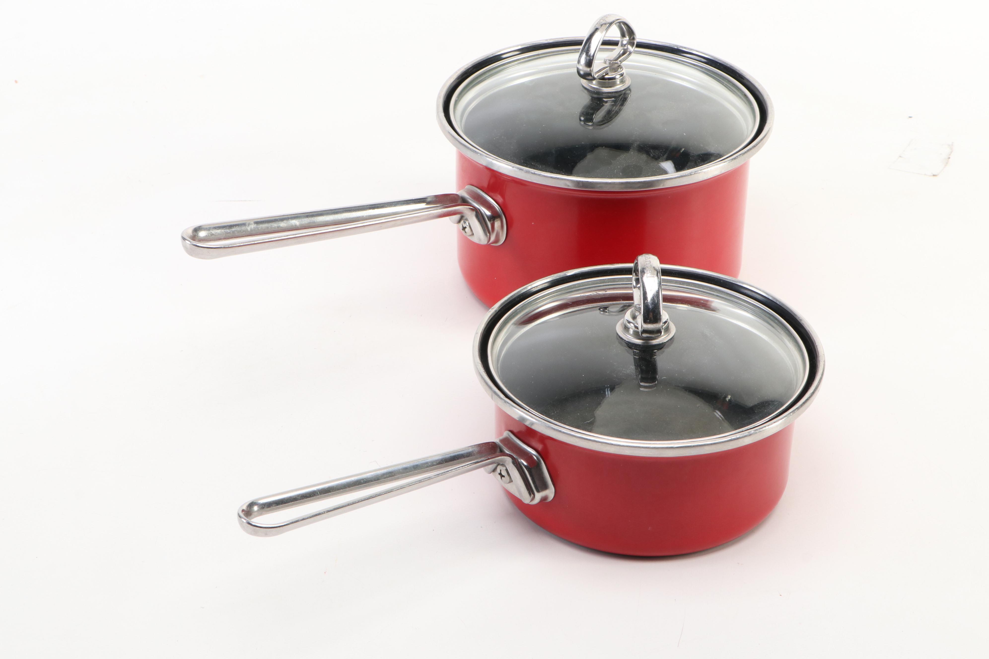 Chantal Red Enamel Pots, Pans, and Lids
