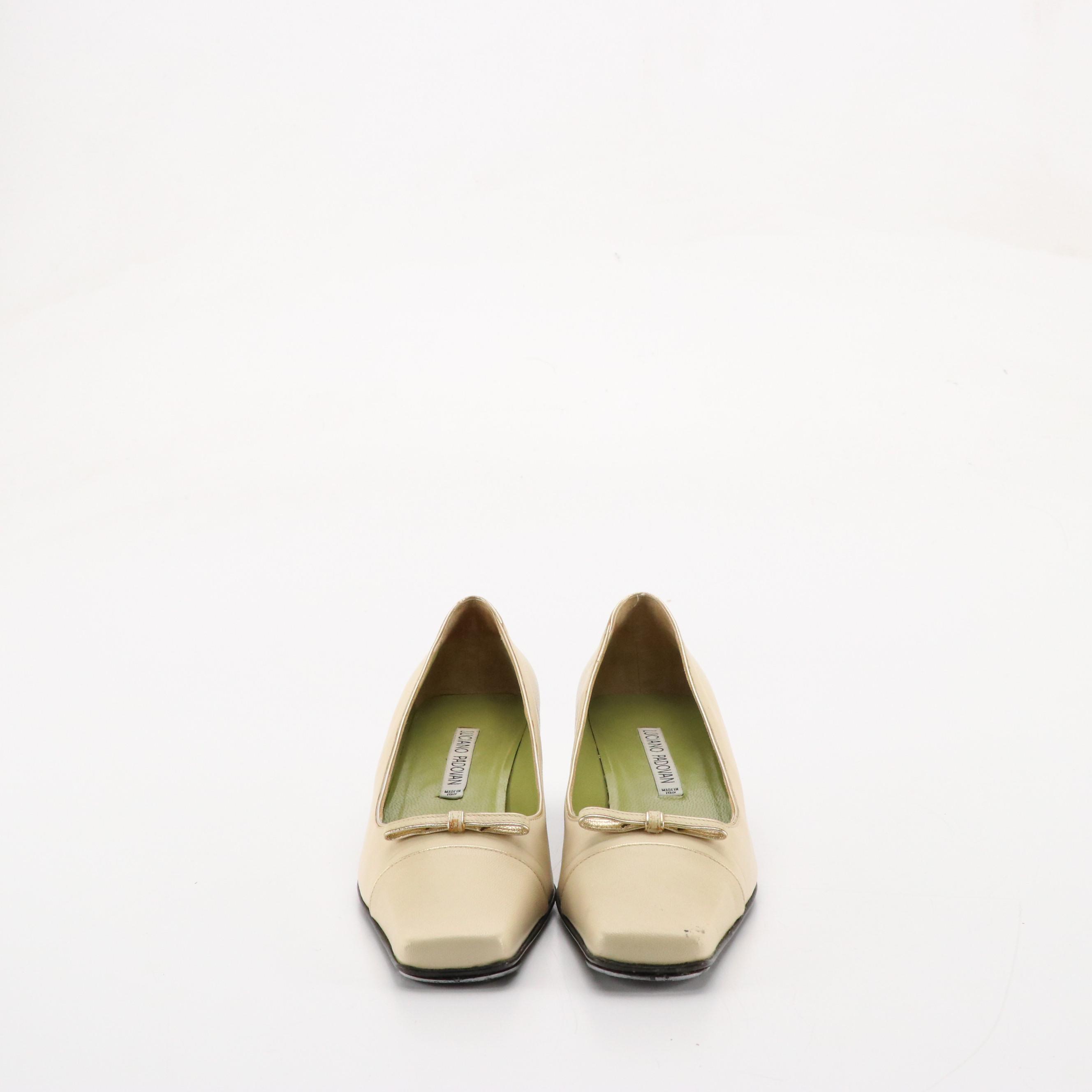 Luciano Padovan Pink and Beige Leather Square Toe Kitten Heels