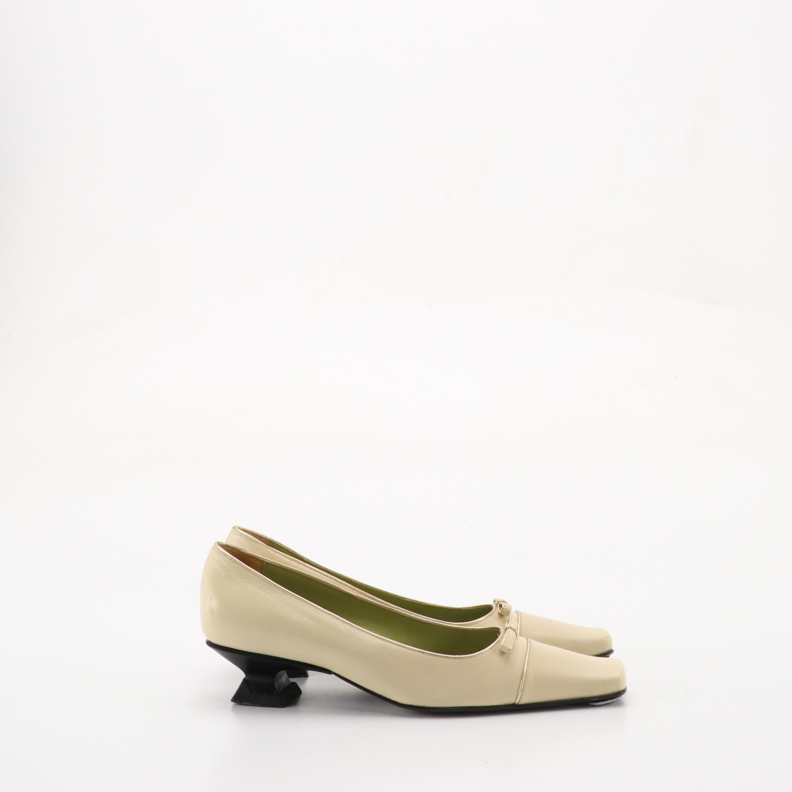 Luciano Padovan Pink and Beige Leather Square Toe Kitten Heels