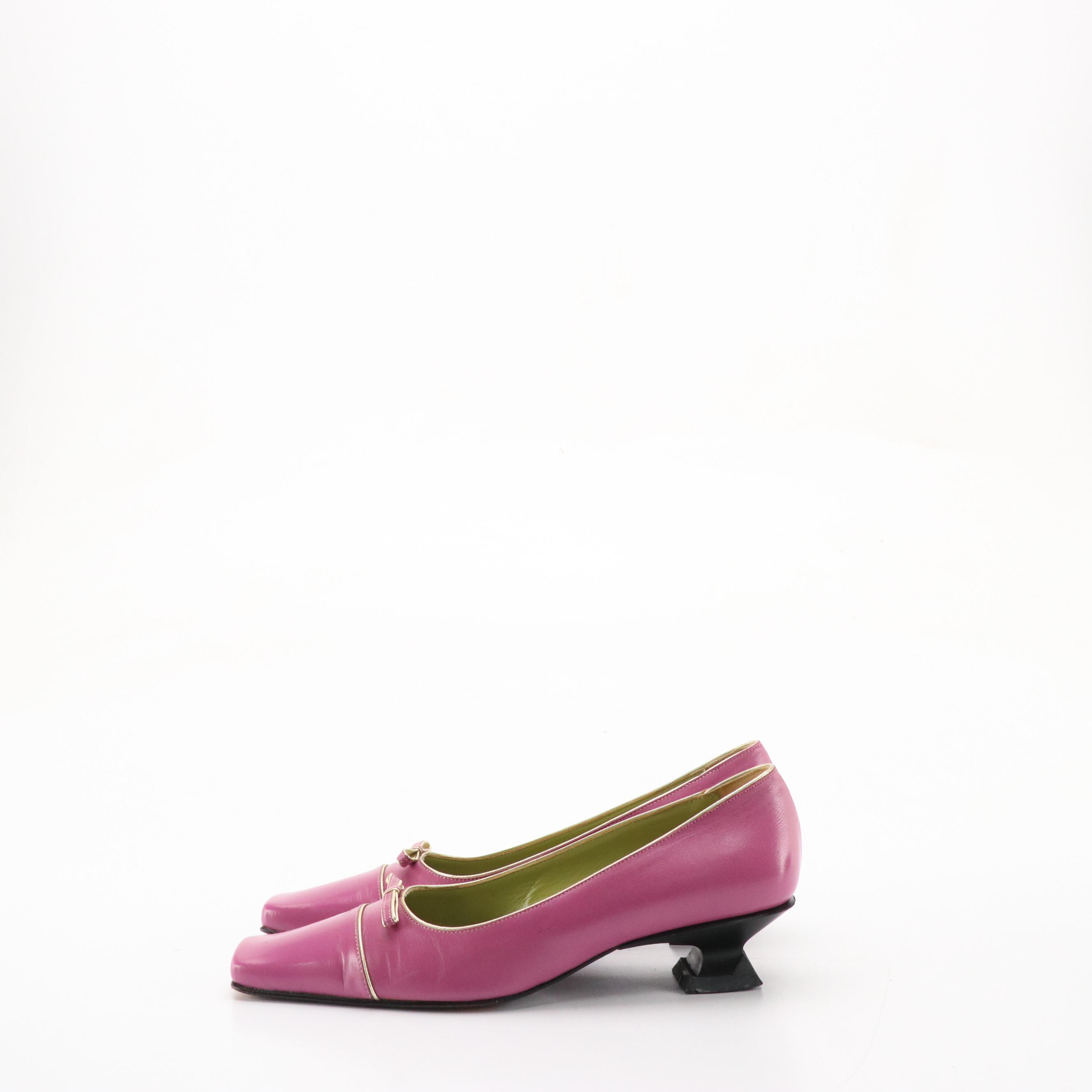 Luciano Padovan Pink and Beige Leather Square Toe Kitten Heels