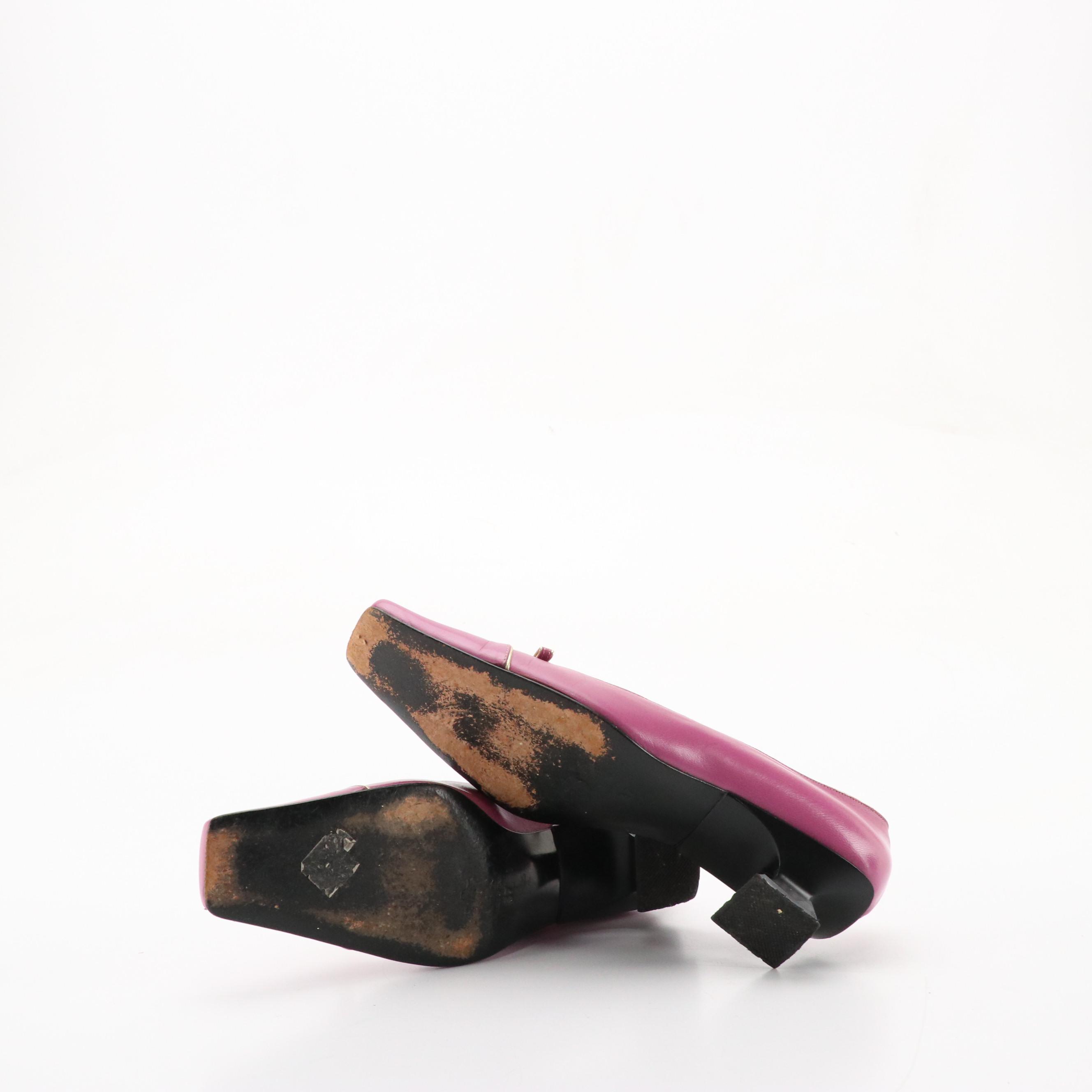 Luciano Padovan Pink and Beige Leather Square Toe Kitten Heels