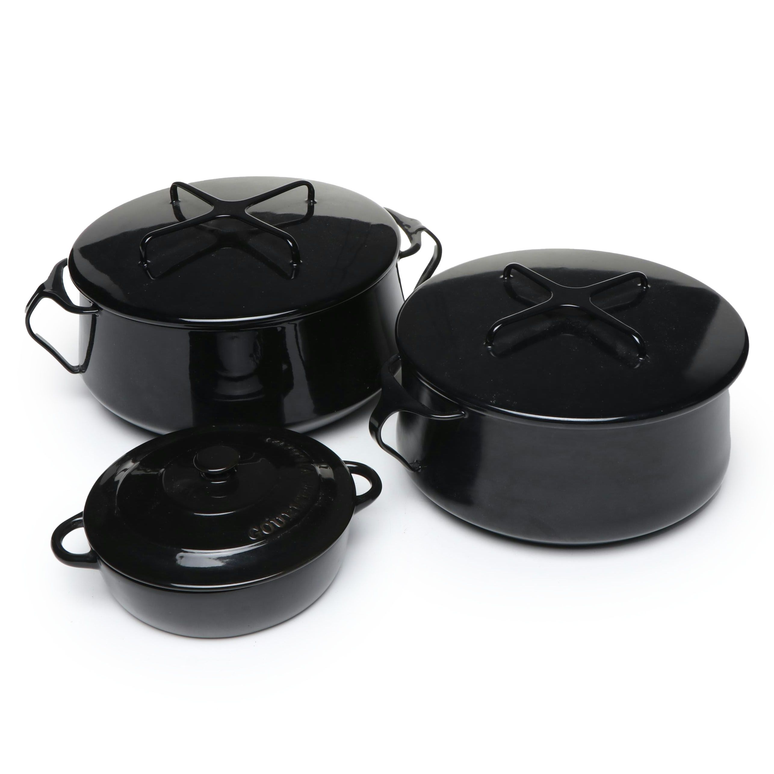 Dansk "Kobenstyle" and "Gourmet Village" Black Enameled Dutch Ovens