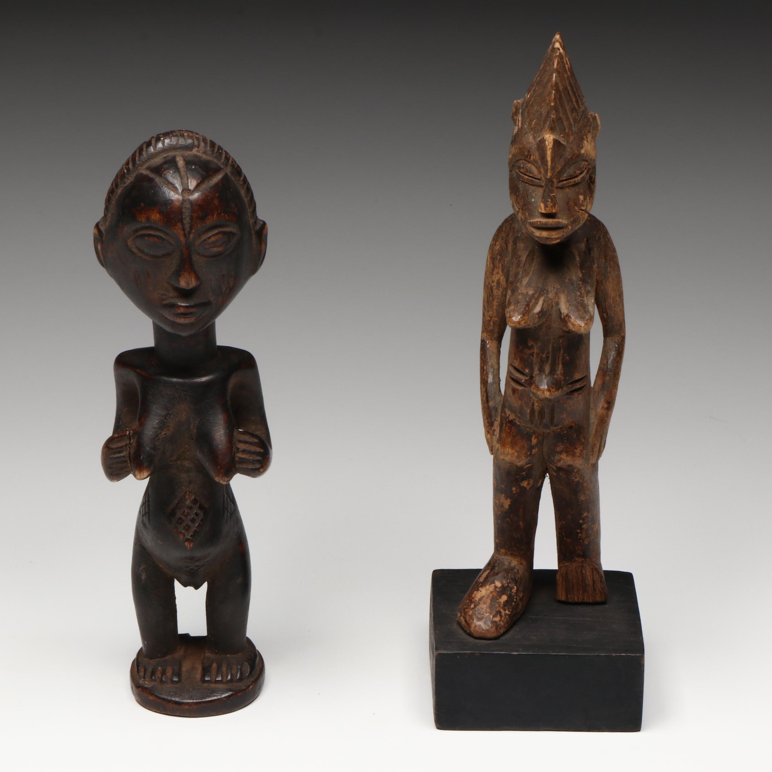 Vintage African Carved Wood Statuettes of Female Figures