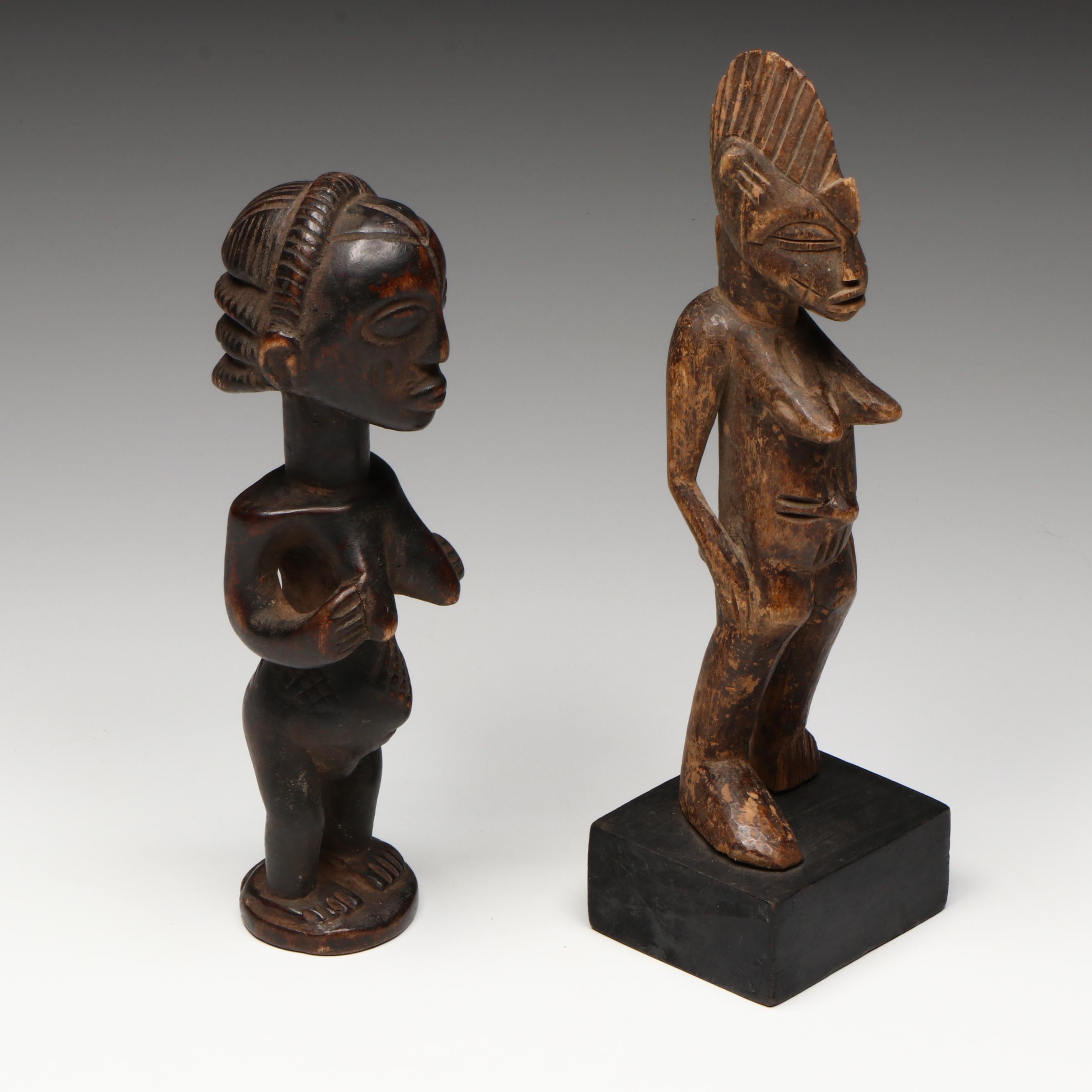 Vintage African Carved Wood Statuettes of Female Figures
