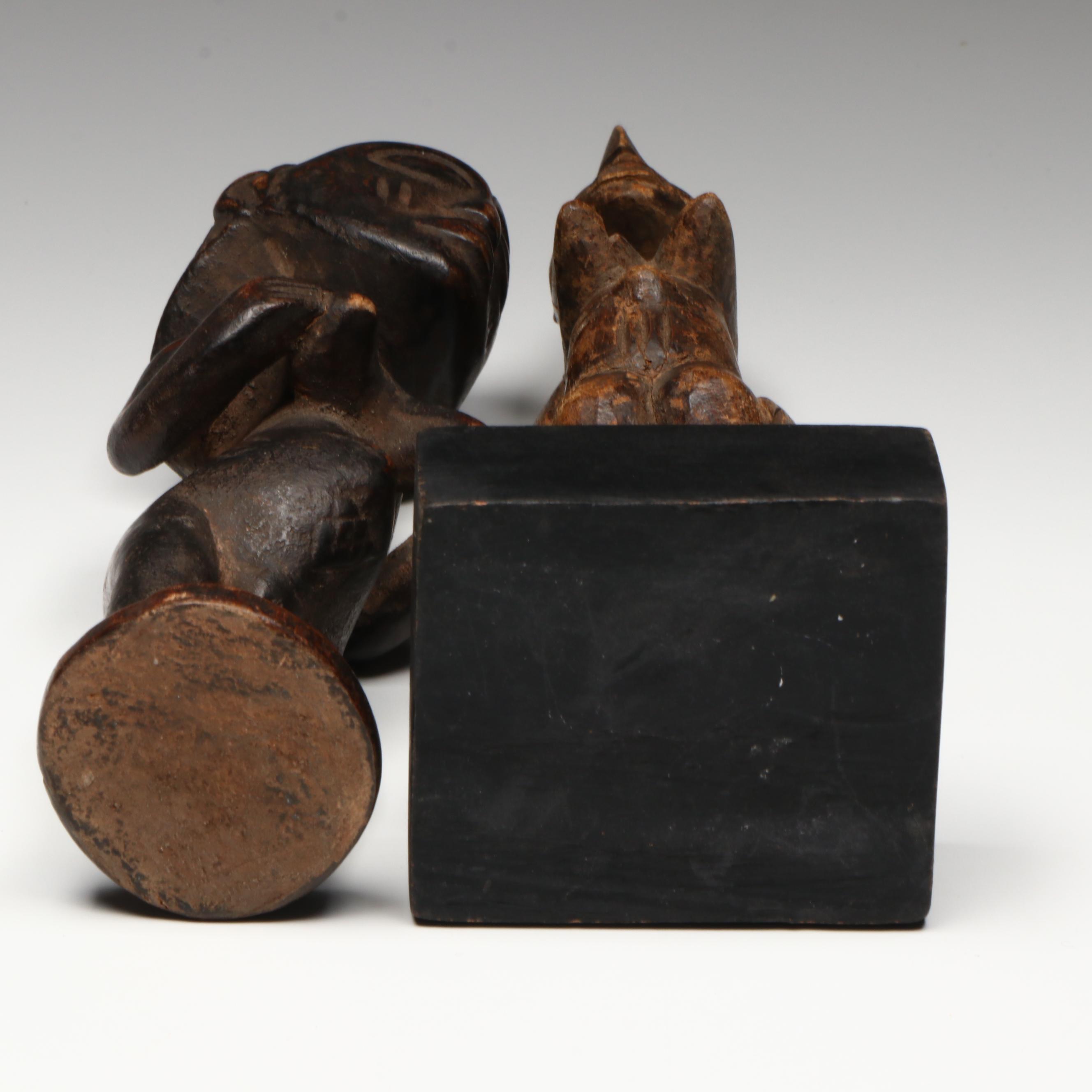 Vintage African Carved Wood Statuettes of Female Figures