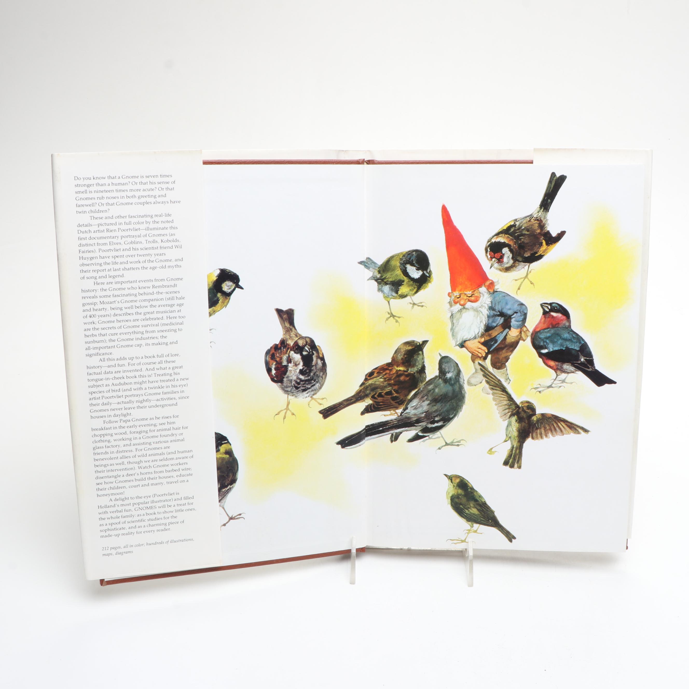 Artist Signed Carved Wood Gnome with "Gnomes" Book