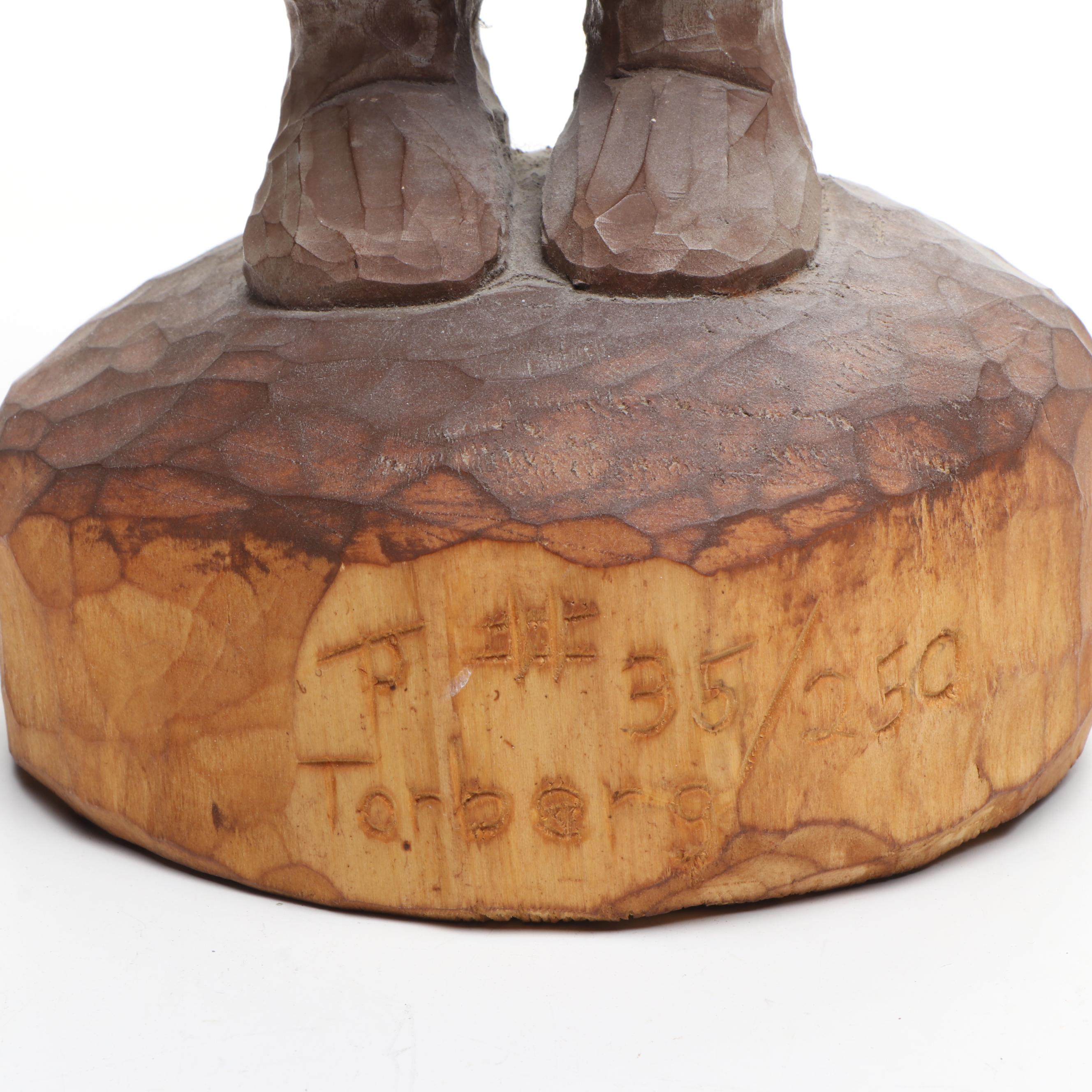 Artist Signed Carved Wood Gnome with "Gnomes" Book