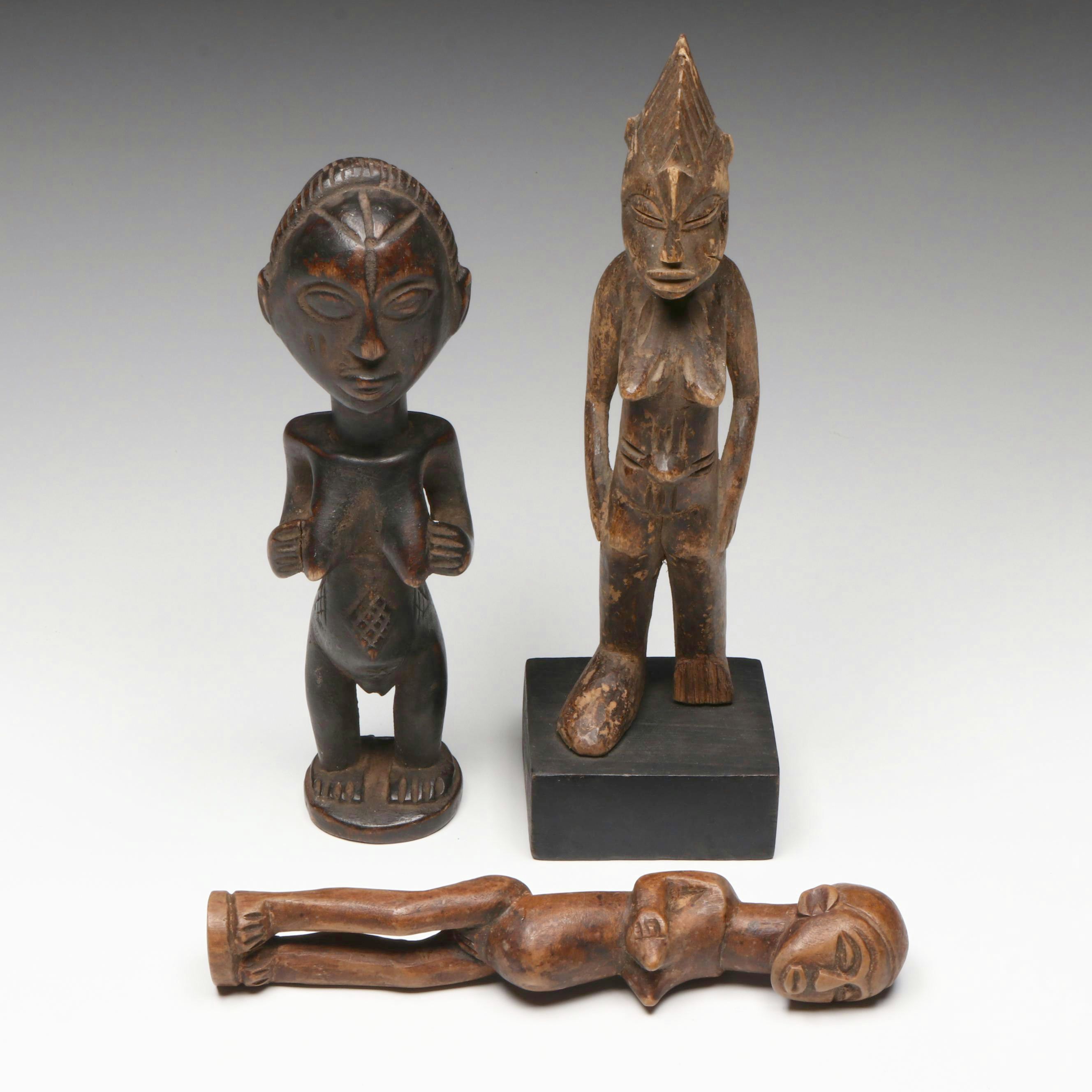 Vintage African Carved Wood Statuettes of Female Figures