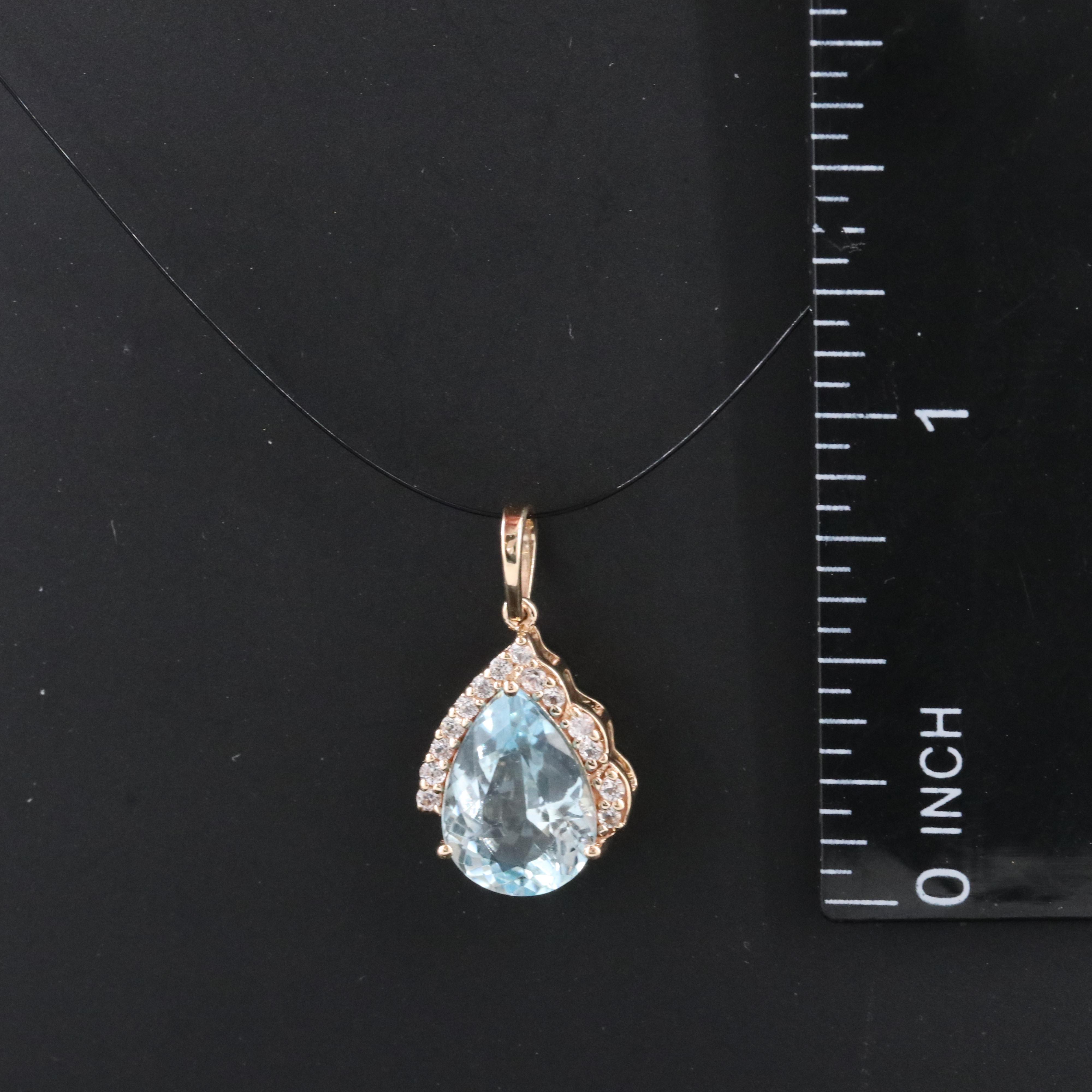 14K Aquamarine and White Sapphire Drop Pendant