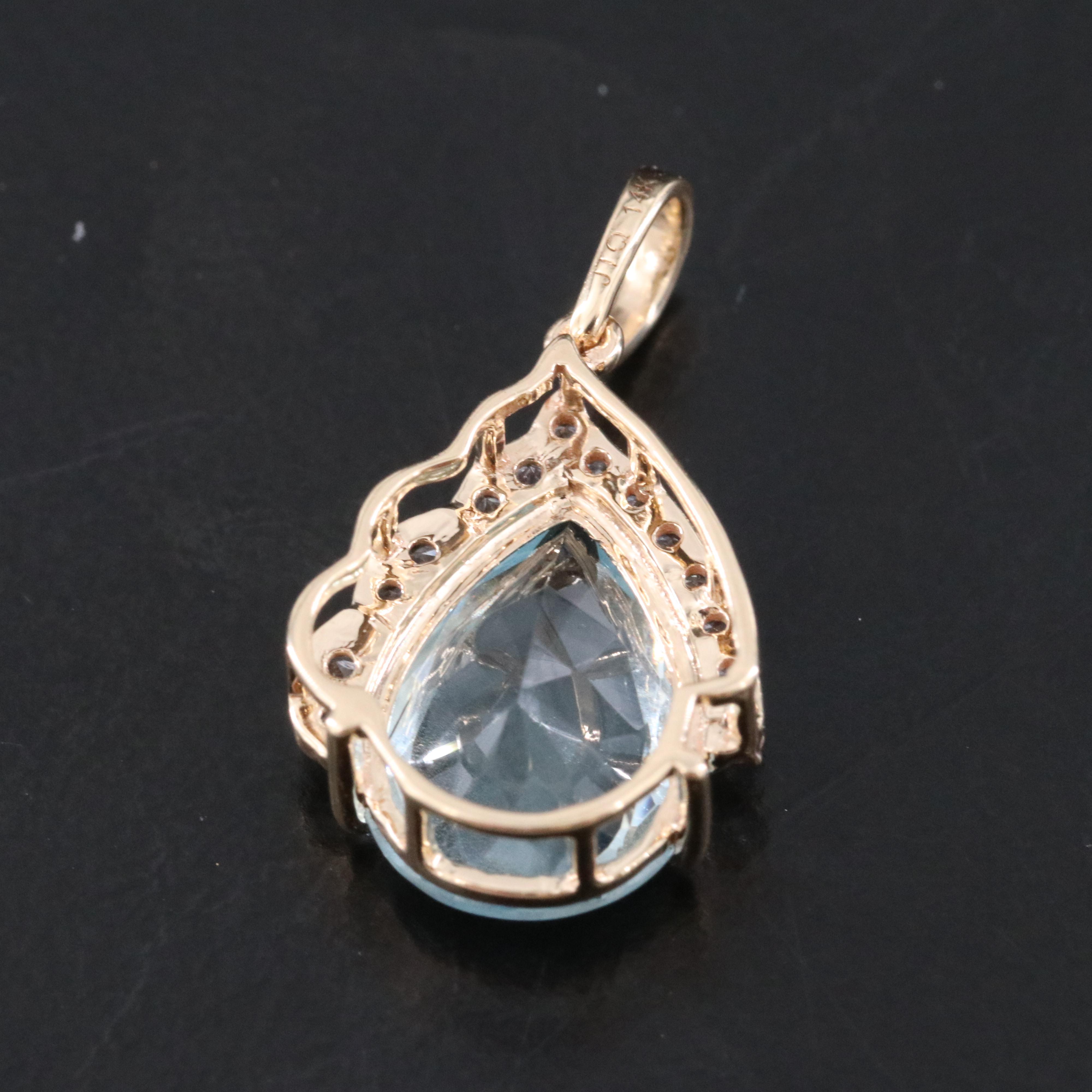 14K Aquamarine and White Sapphire Drop Pendant