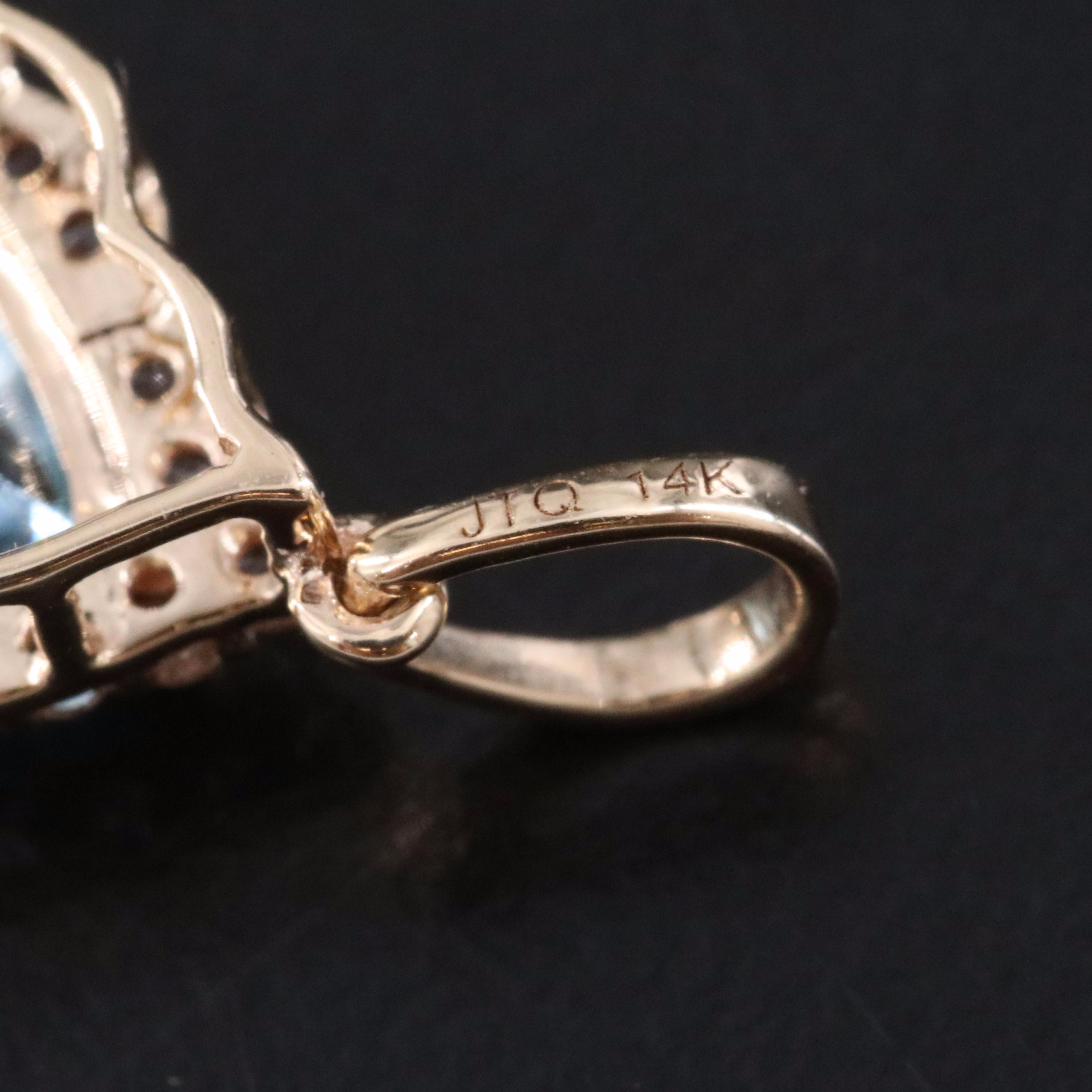 14K Aquamarine and White Sapphire Drop Pendant