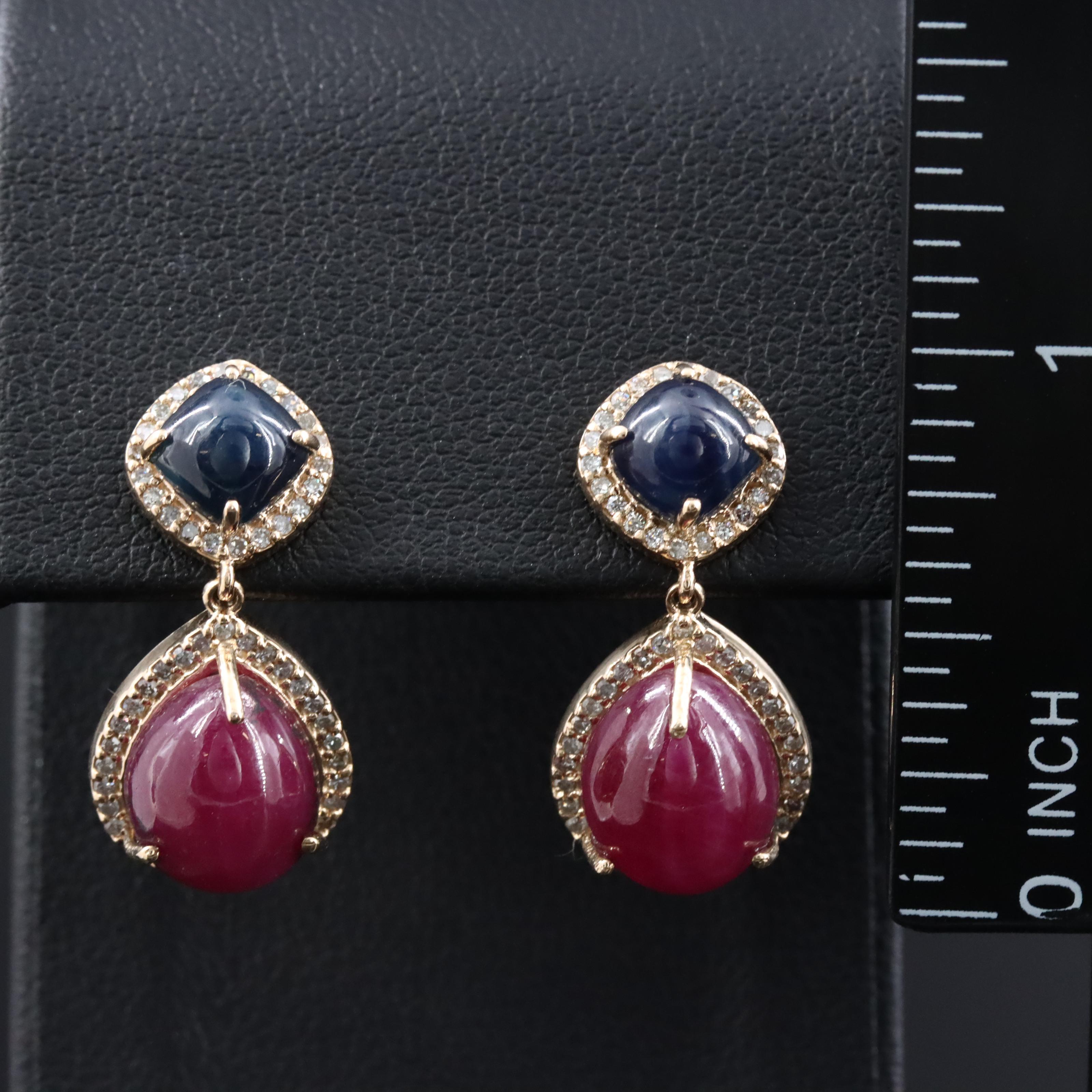14K Ruby, Sapphire and Diamond Pendant Earrings with IGI Jewelry Report