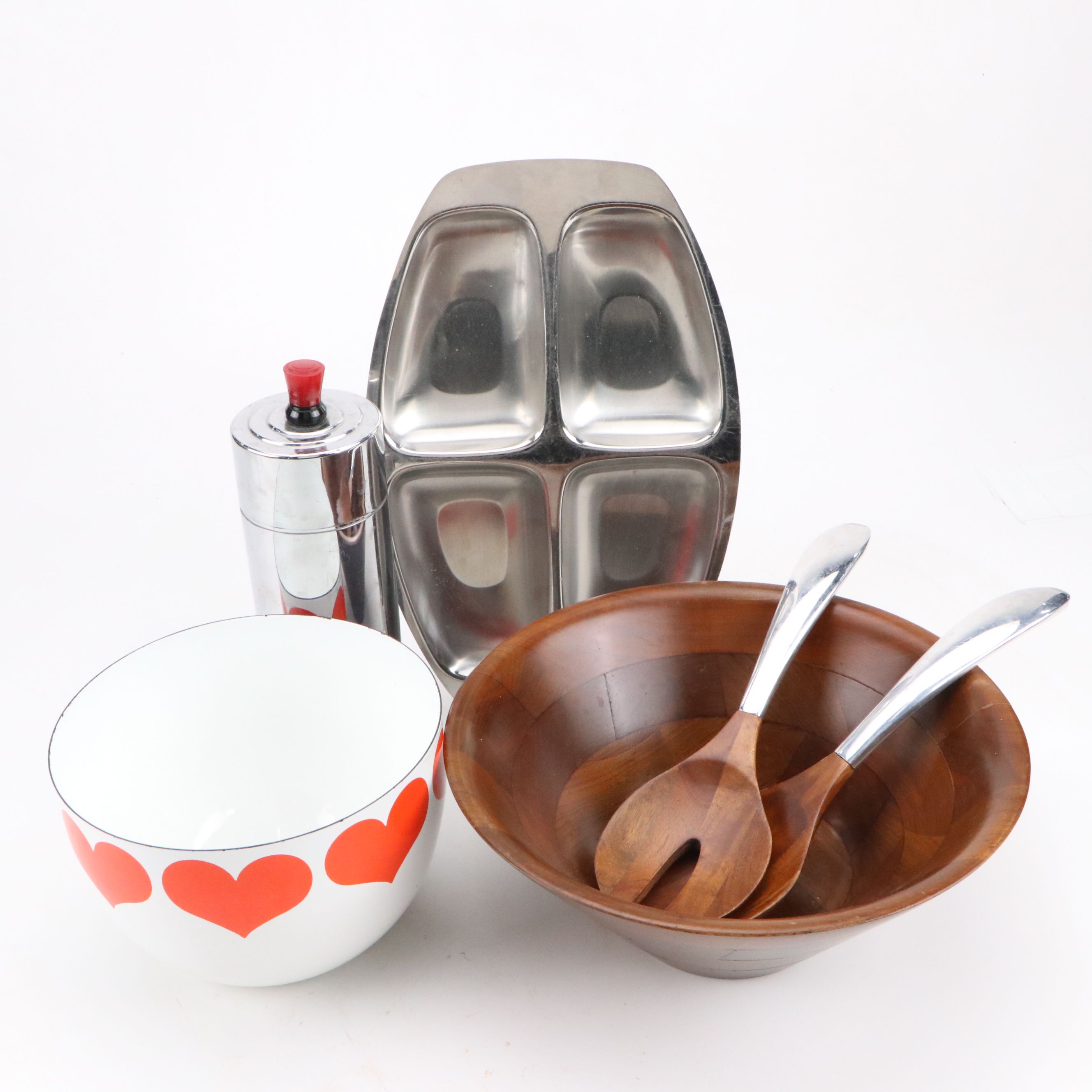 International Stainless Divided Tray, Wooden Serving Bowl, and More Serveware