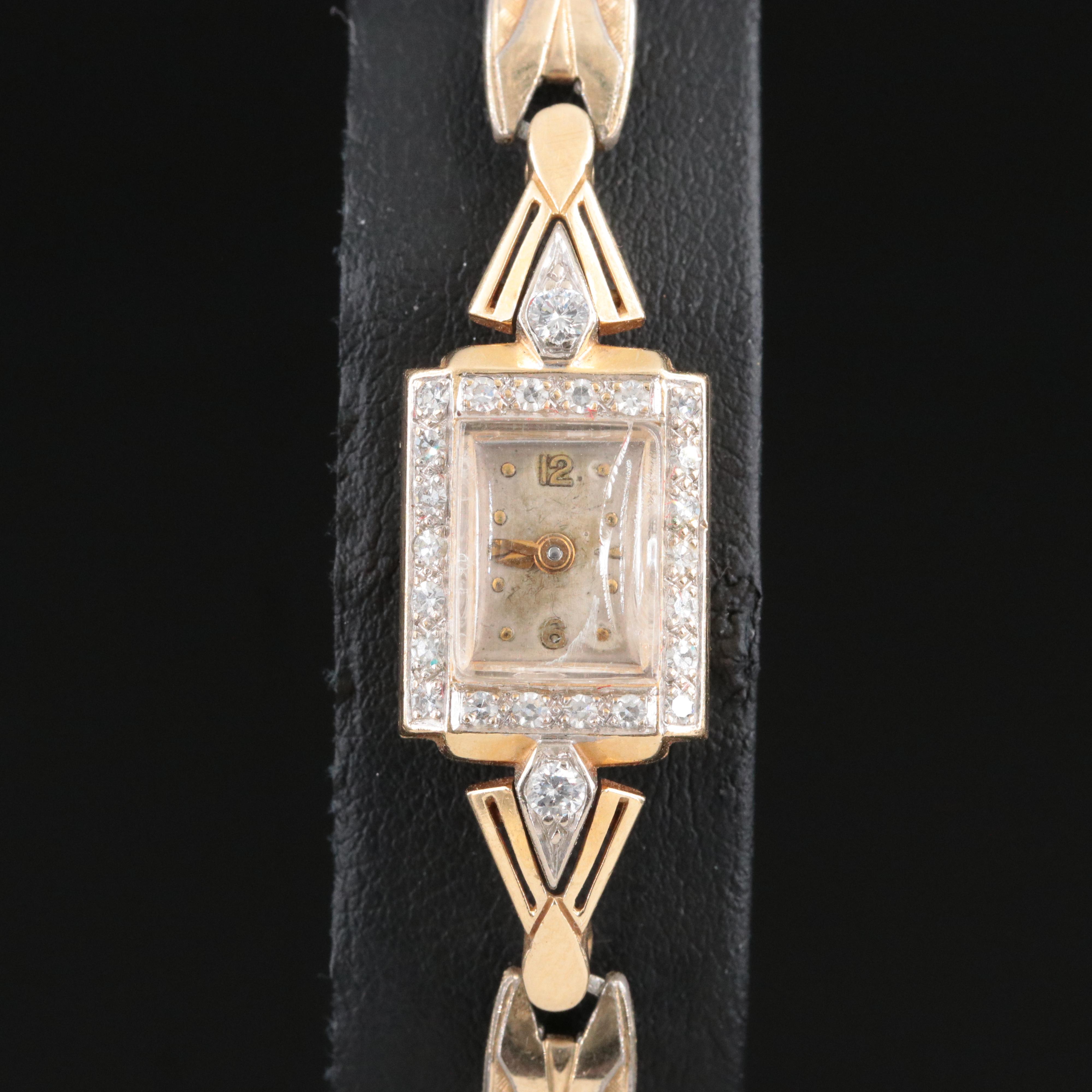 14K and Diamond Girard Perregaux Vintage Stem Wind Watch