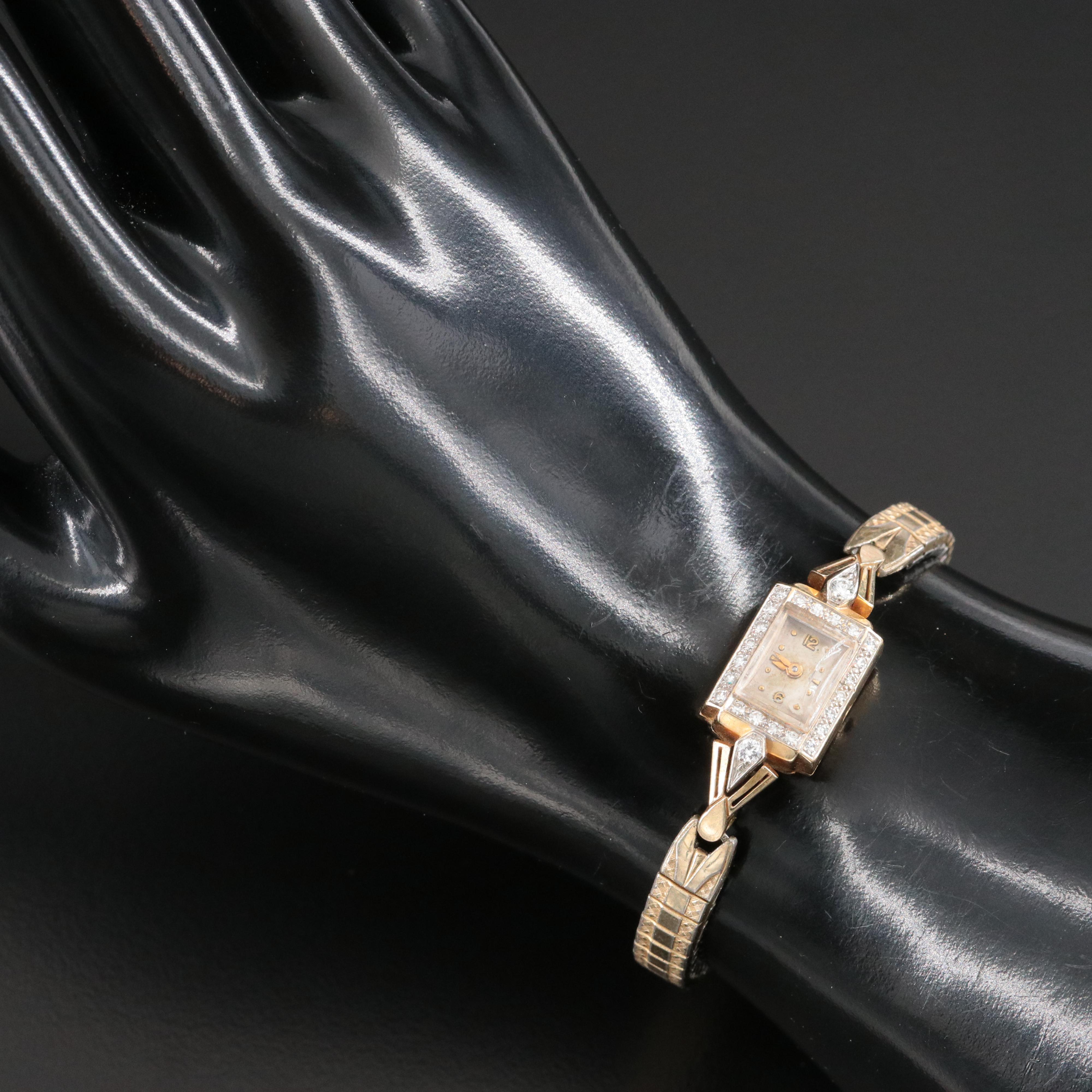 14K and Diamond Girard Perregaux Vintage Stem Wind Watch