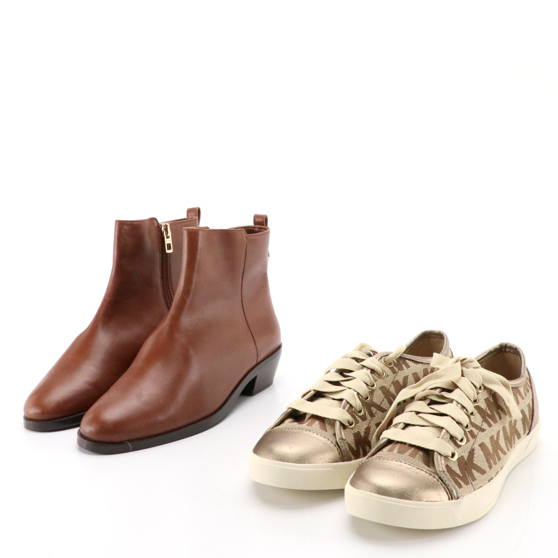 Coach Caramel Leather "Carmen" Ankle Boots, Michael Kors Logo Canvas Sneakers