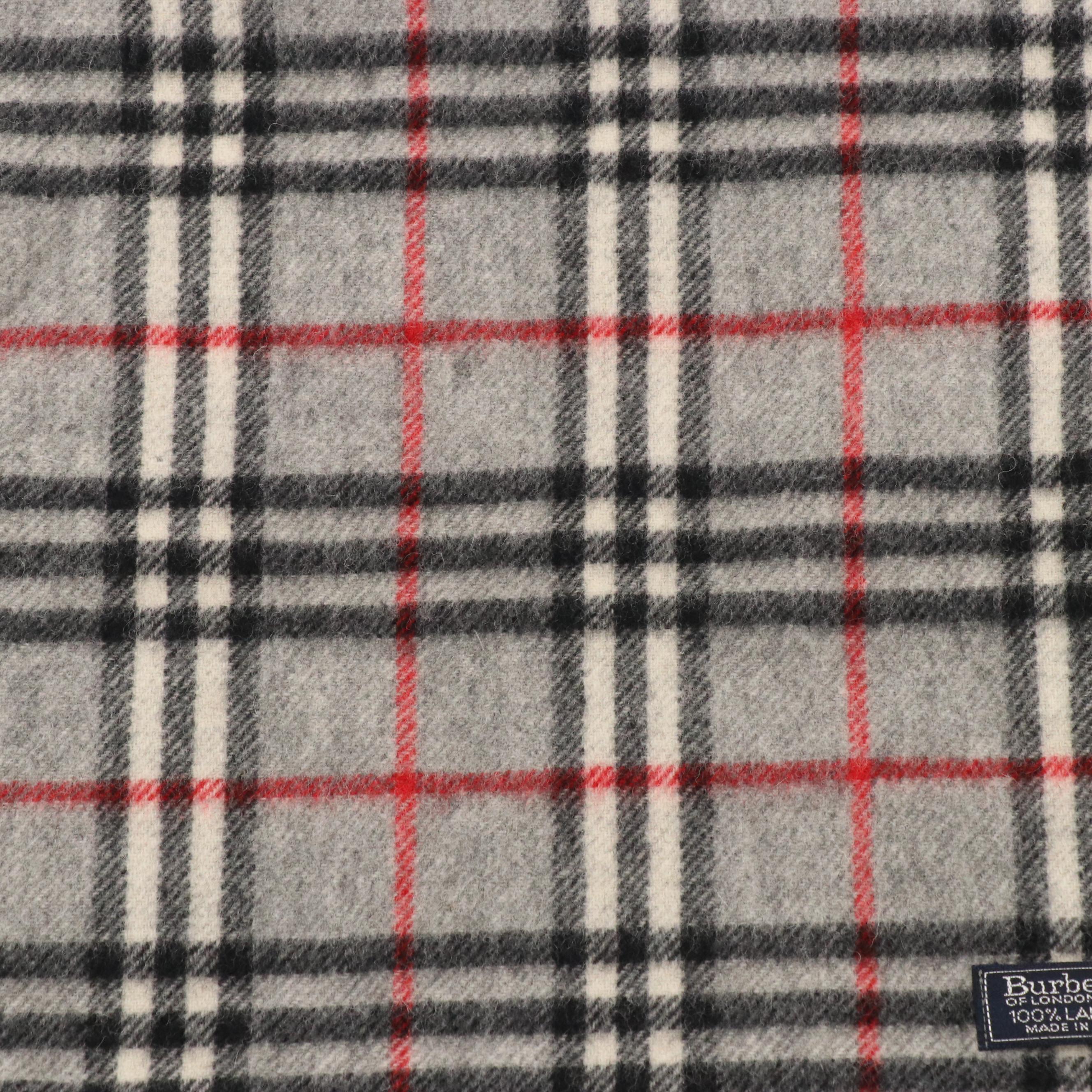 Burberrys Vintage Grey House Check Lambswool Fringe Scarf