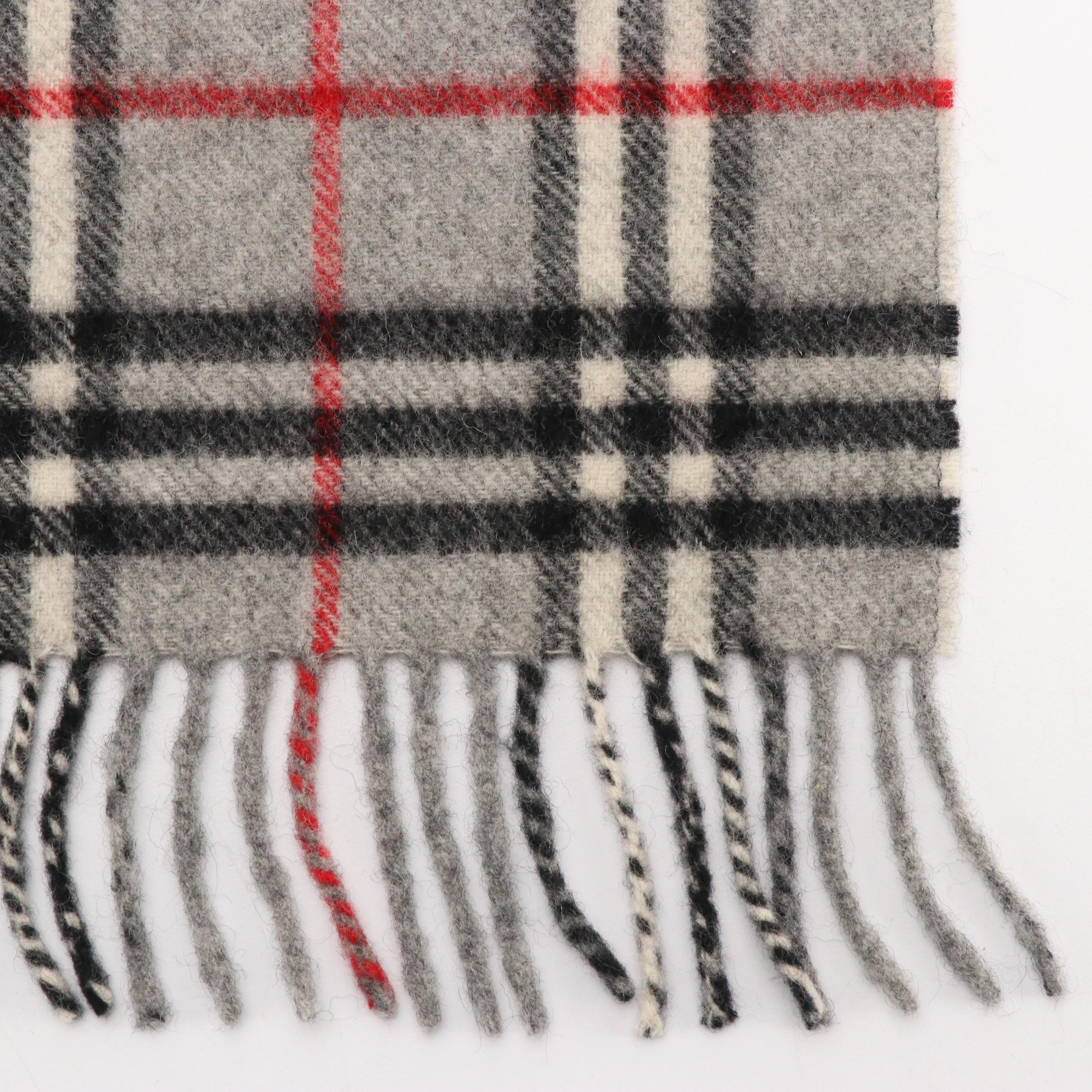 Burberrys Vintage Grey House Check Lambswool Fringe Scarf