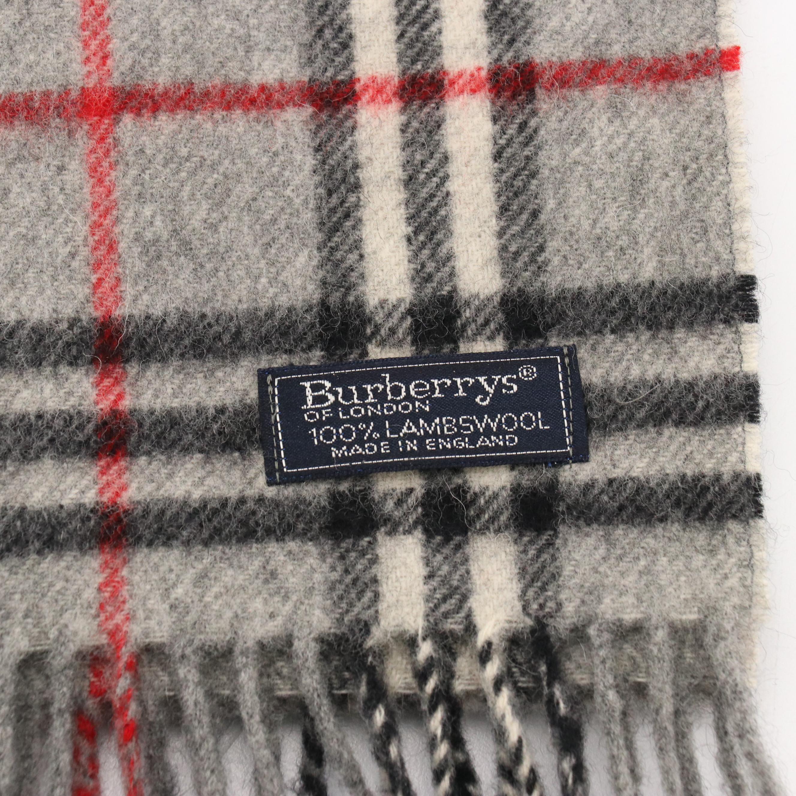 Burberrys Vintage Grey House Check Lambswool Fringe Scarf