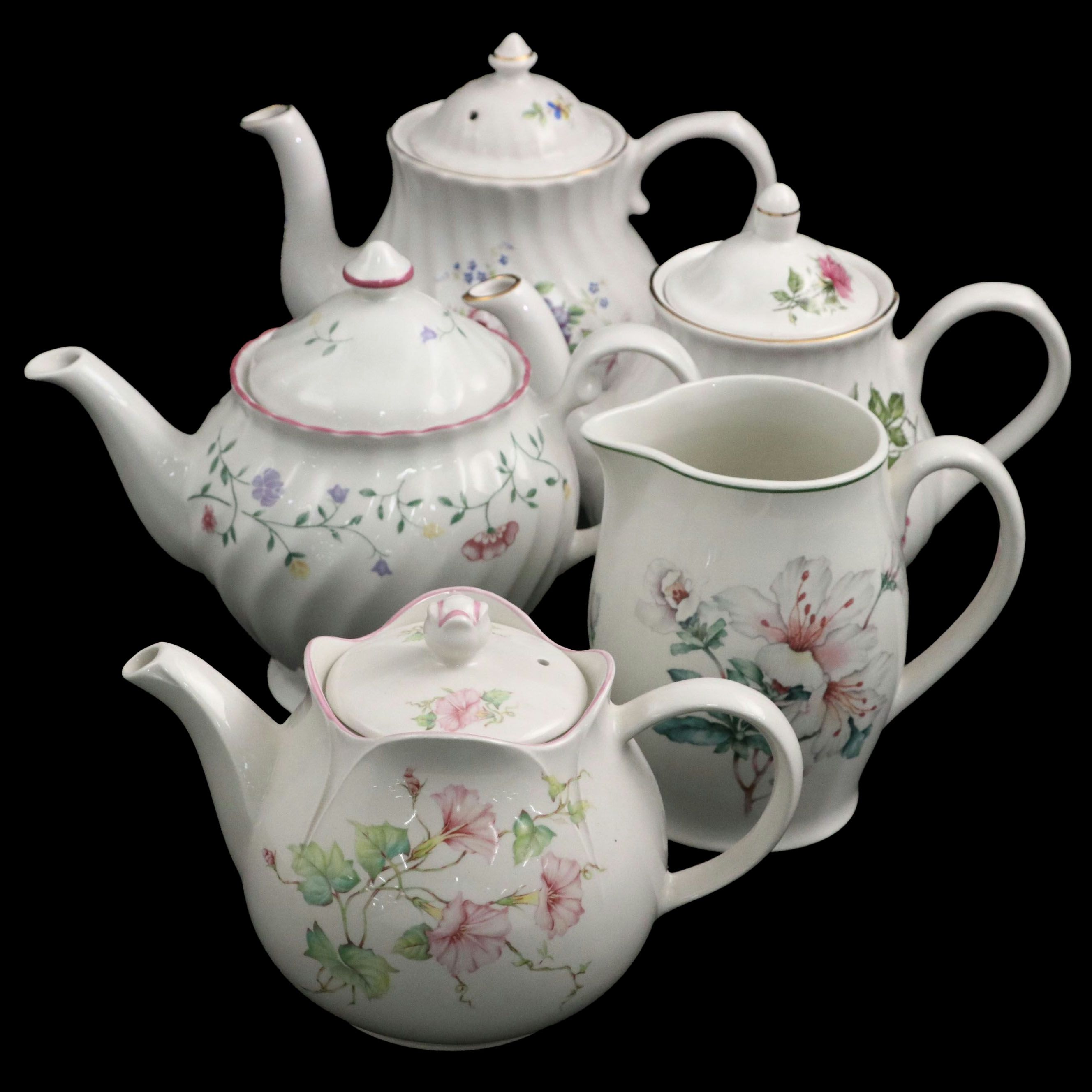 Adams "Azalea" Ironstone Pitcher with Johnson Bros. and More Porcelain Teapots