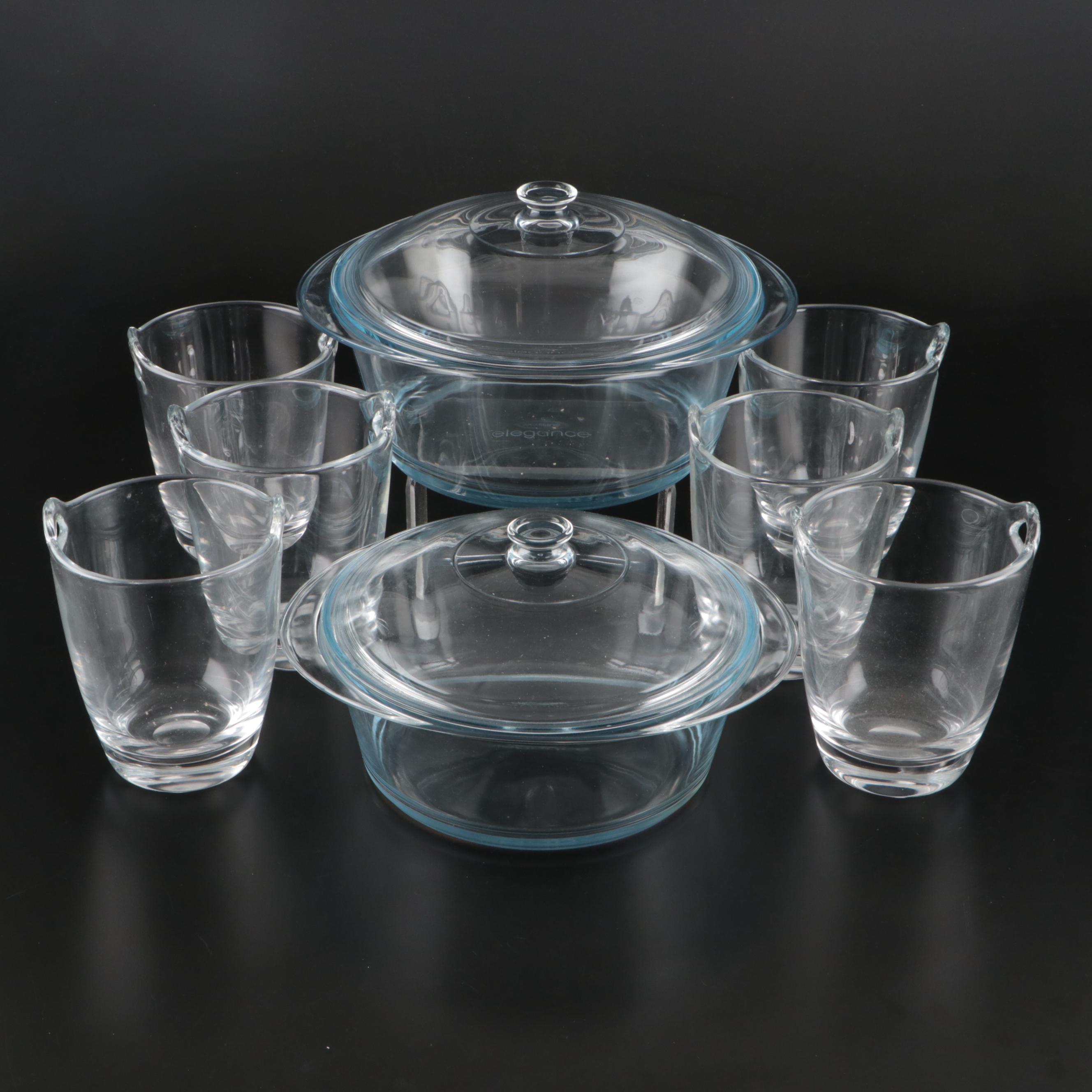 Arcuisine "Elegance" Glass Covered Casserole Dishes with Individual Ice Buckets
