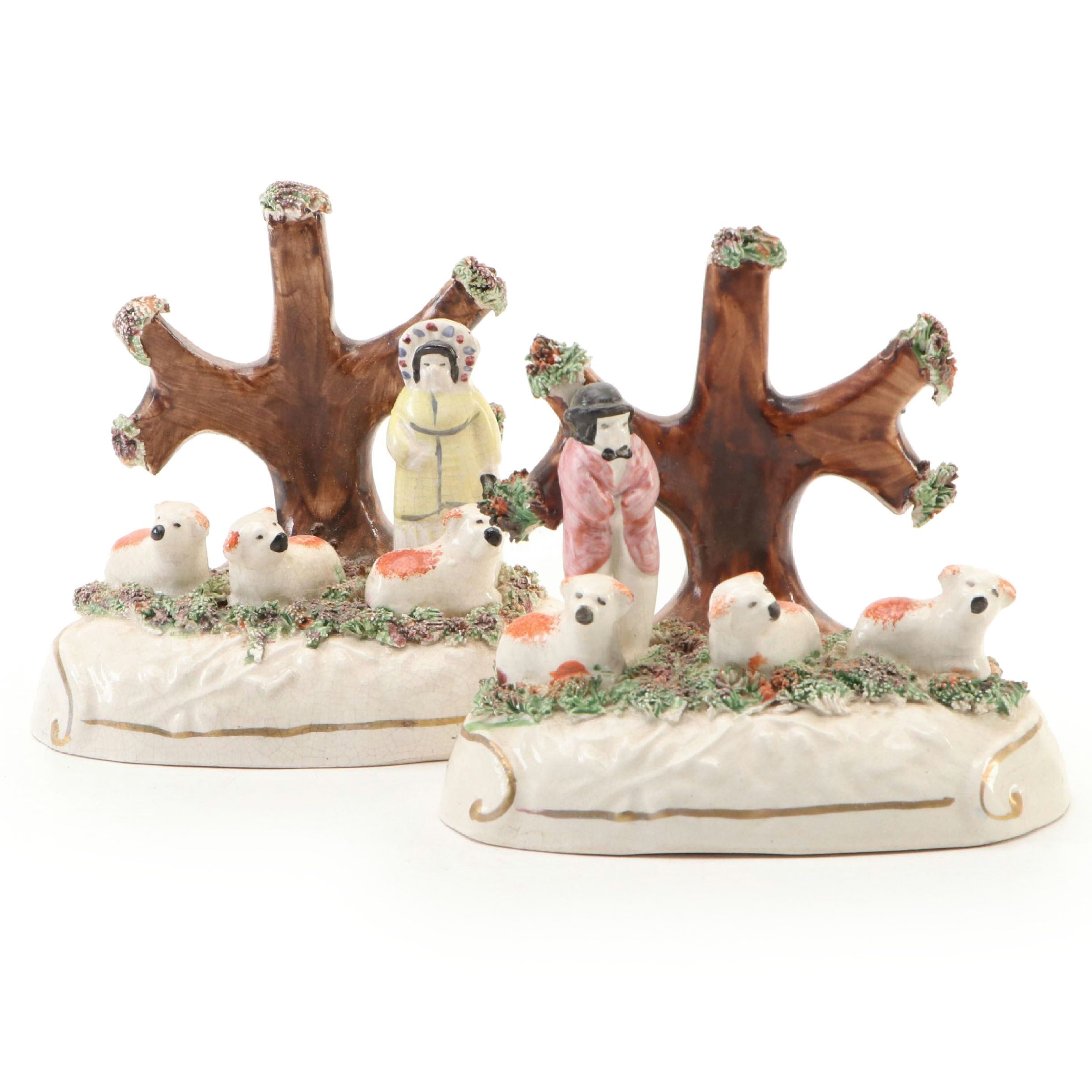 English Staffordshire Style Shepherd and Shepherdess Figurines