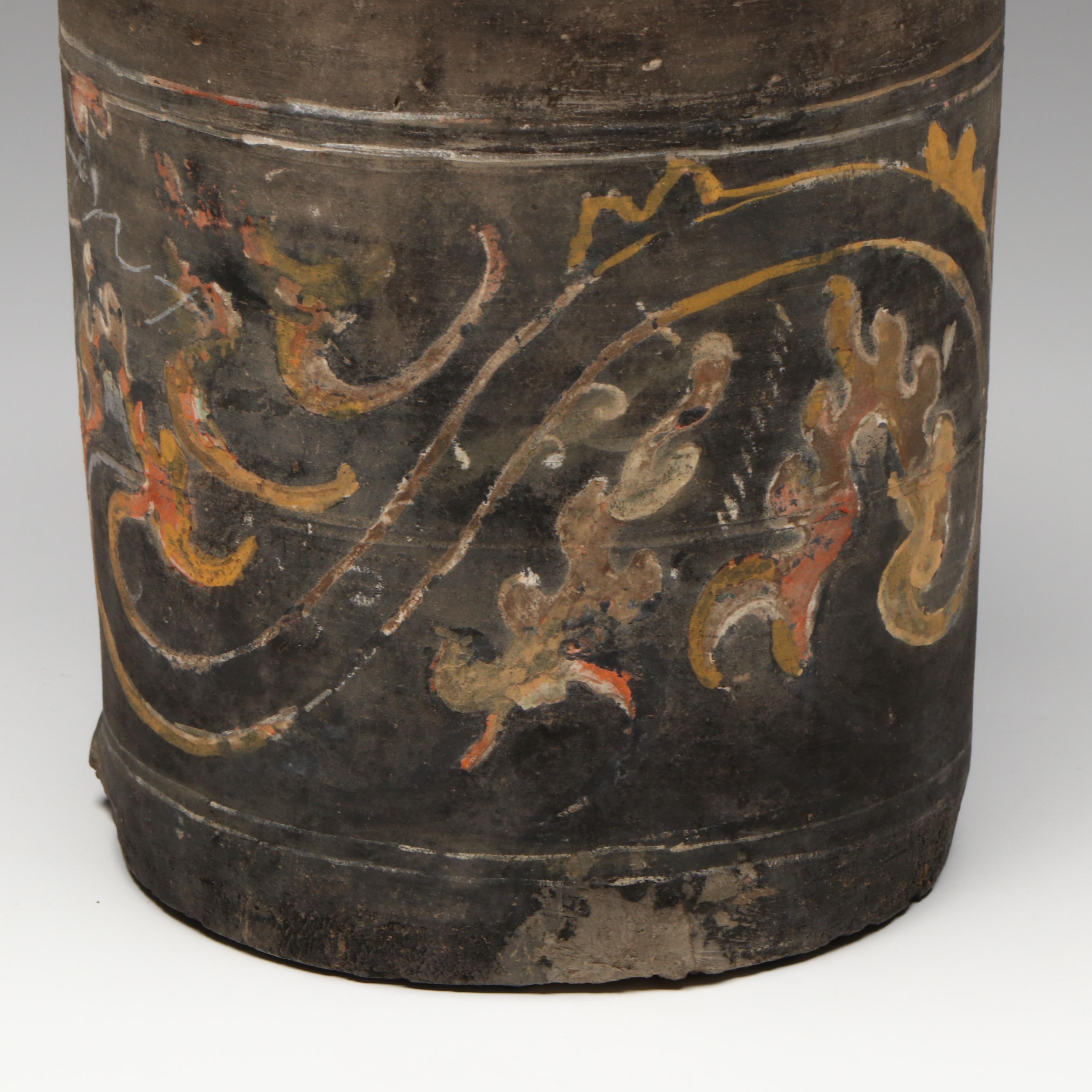 Chinese Han Dynasty Polychrome Painting Granary Jar