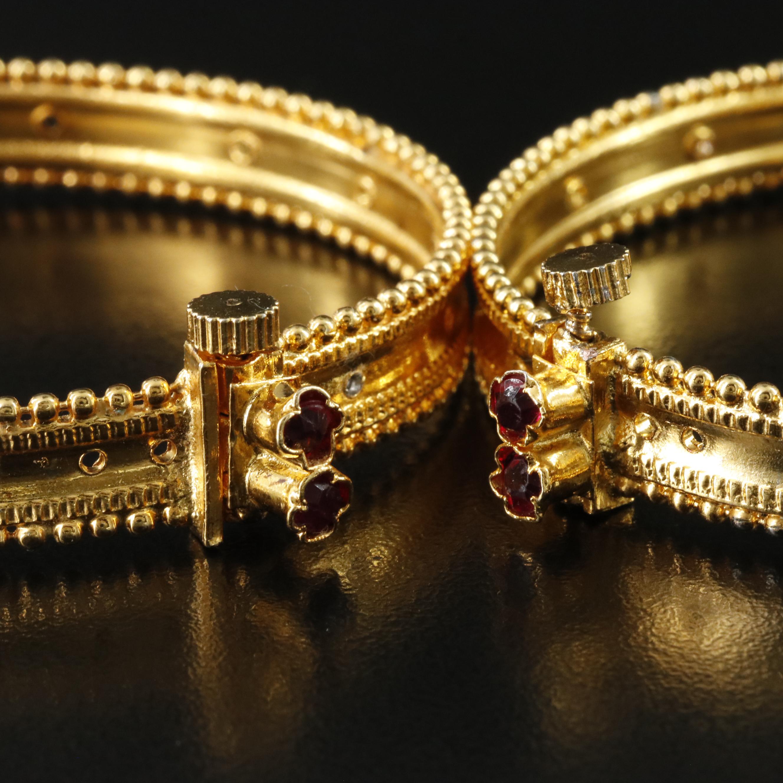 Yellow Tone Hinged Bangle Bracelet Set with Faux Gemstones