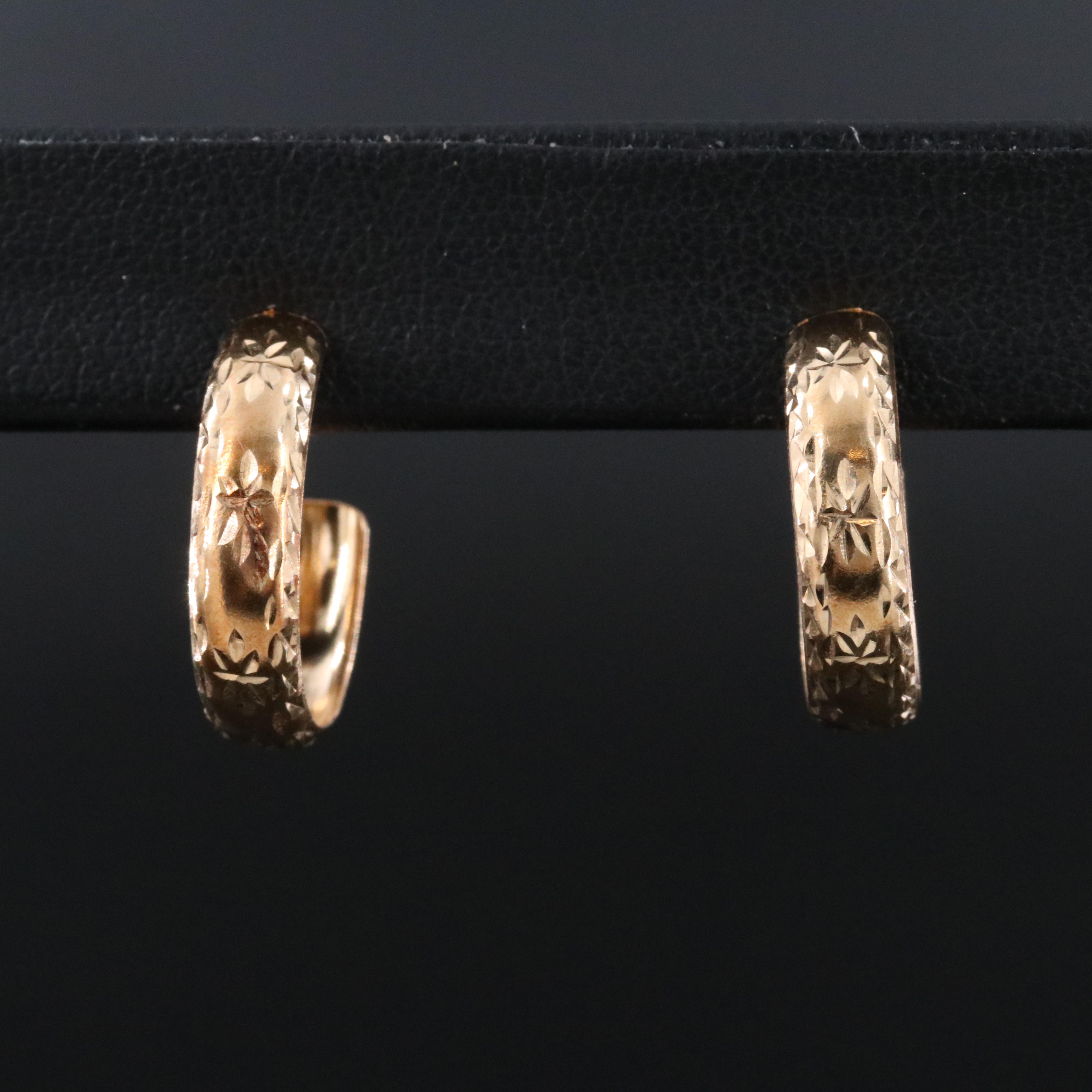 14K Diamond-Cut Style Half Hoops