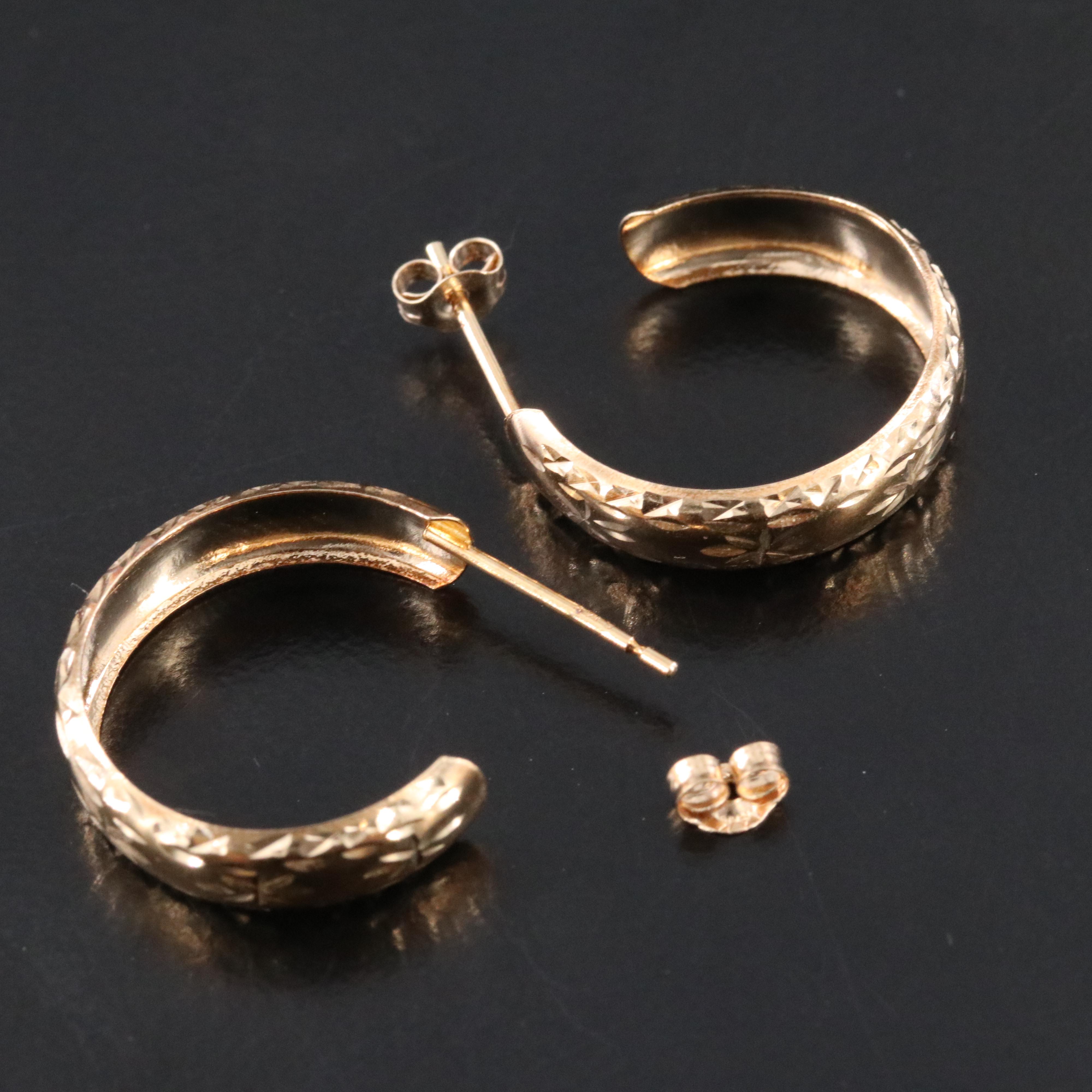 14K Diamond-Cut Style Half Hoops