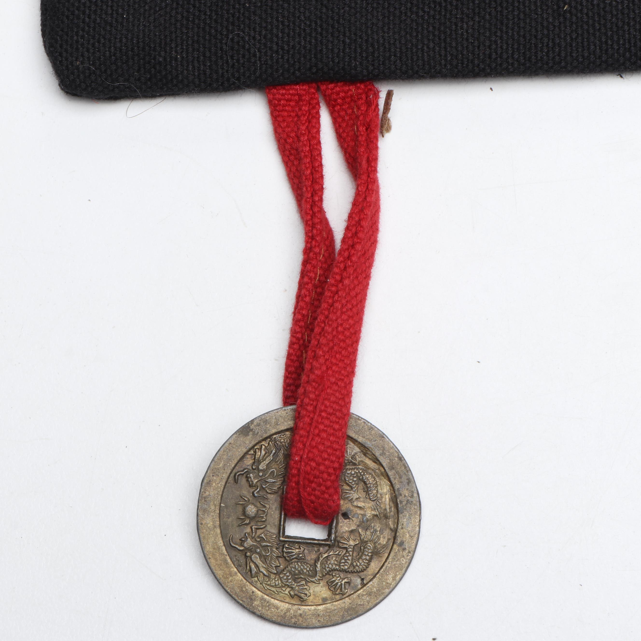 Vietnamese Hmong Hand-Embroidered Tapestry with Wood Kimekomi Kabuki Doll