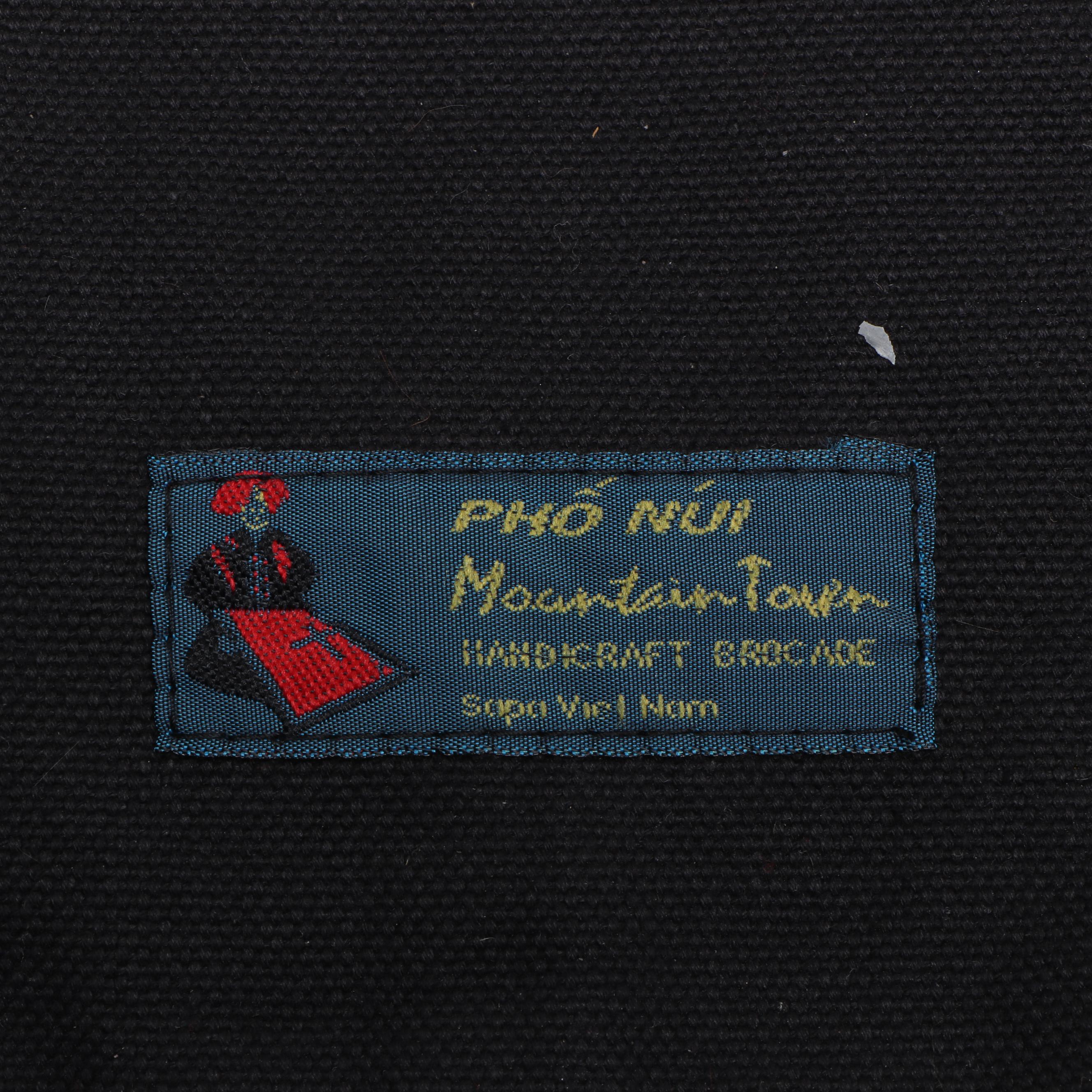 Vietnamese Hmong Hand-Embroidered Tapestry with Wood Kimekomi Kabuki Doll